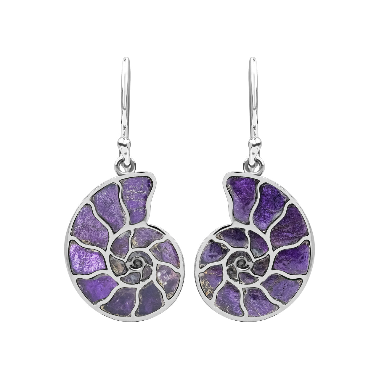 Starborn Nautilus Ammonite with Gemstones Inlay Earring in Sterling Silver - Small