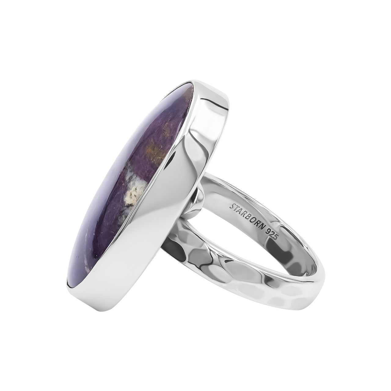 Ovaler Starborn-Ring mit Purpurit aus Sterlingsilber