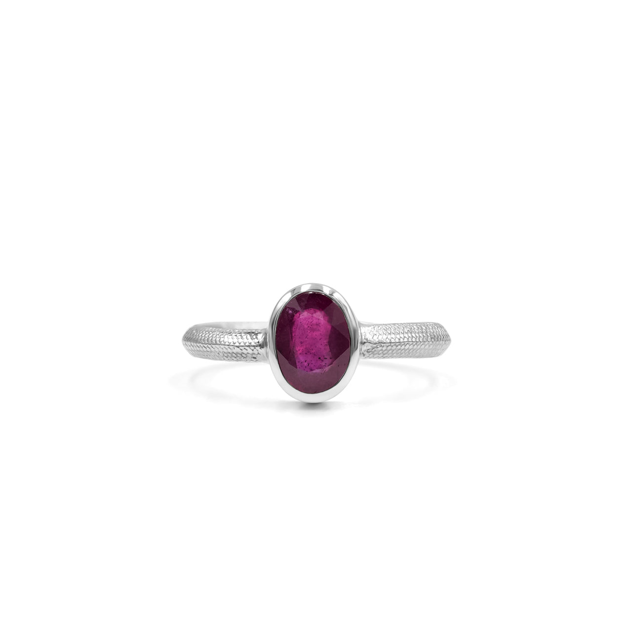 Starborn Ruby Ouroboros Faceted Oval Ring in Fine Sterling Silver