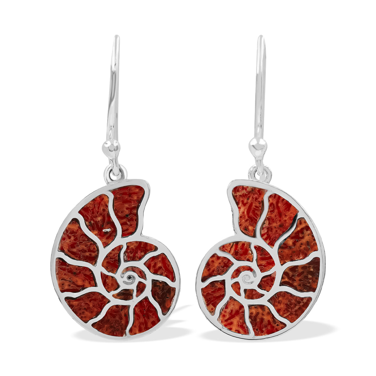 Starborn Nautilus Ammonite with Gemstones Inlay Earring in Sterling Silver - Extra Small
