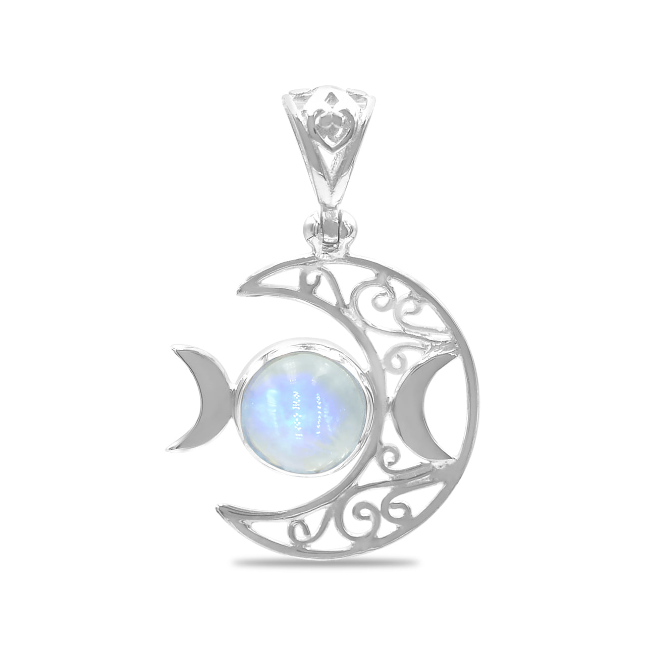 Starborn Triple Moon Filigree Pendant in Sterling Silver