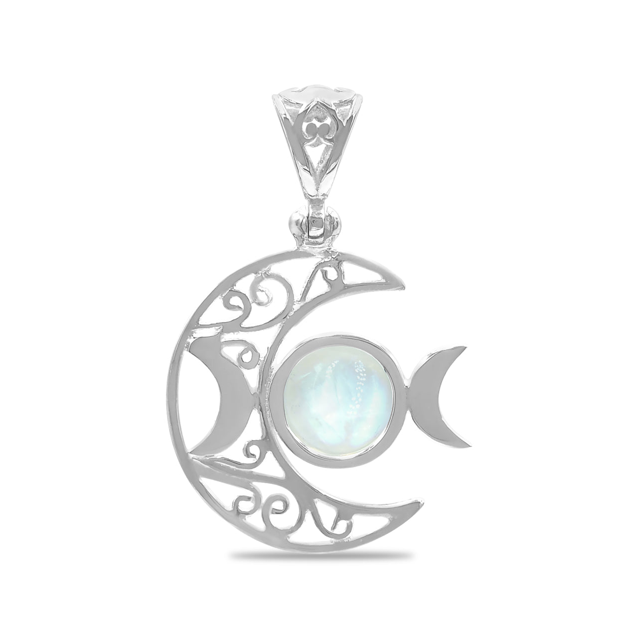 Starborn Triple Moon Filigree Pendant in Sterling Silver