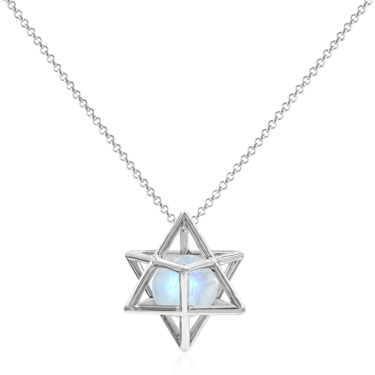 Starborn Merkabah Large Cage Gemstone 12 mm Sphere Pendant in Sterling Silver