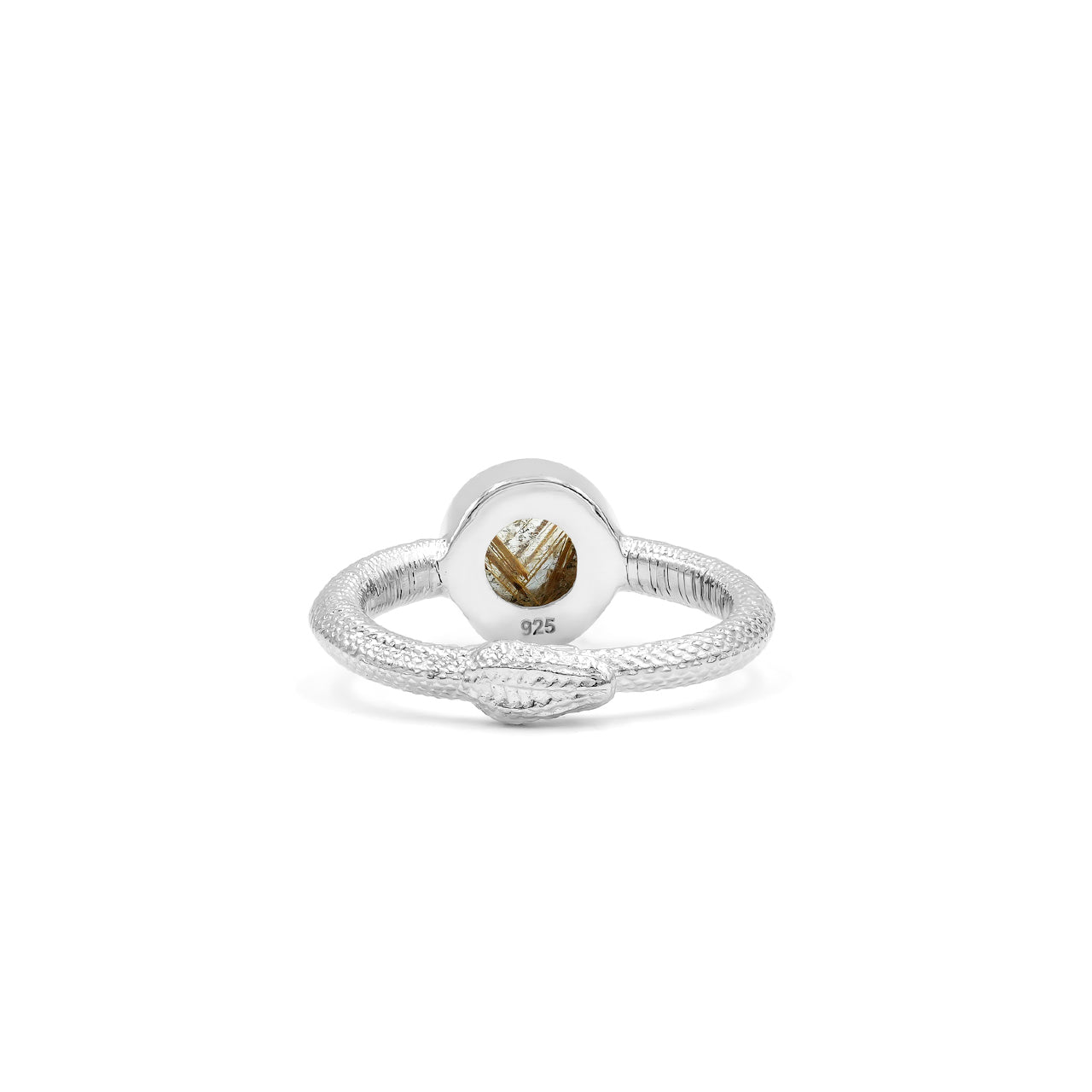 Starborn Rutilated Quartz Ouroboros Polished Round Ring in Fine Sterling Silver