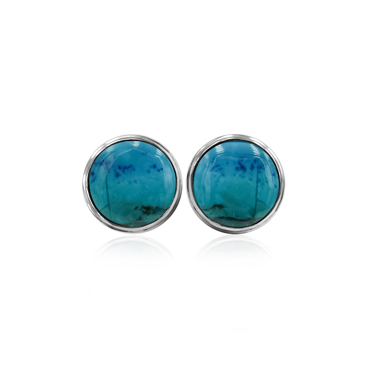 Starborn Gemstone Round 10 mm Double Bezel Set Post Earrings in Sterling Silver