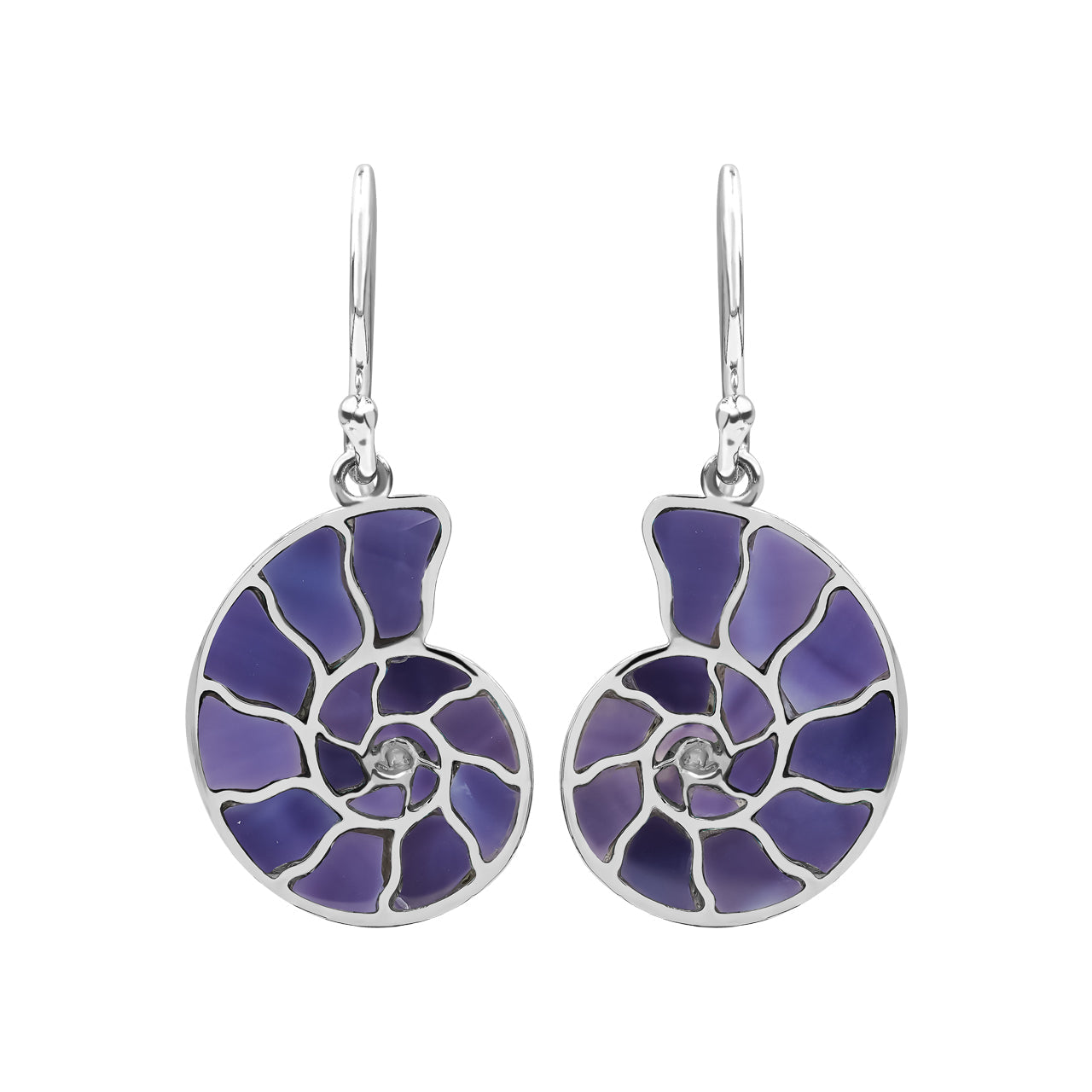 Starborn Nautilus Ammonite with Gemstones Inlay Earring in Sterling Silver - Small