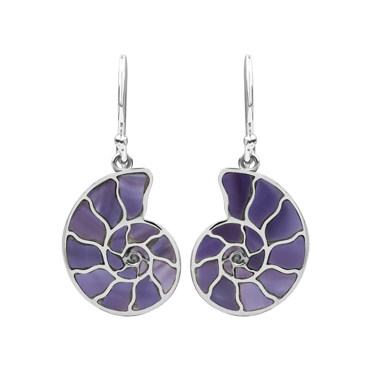 Starborn Nautilus Ammonite with Gemstones Inlay Earring in Sterling Silver - Small