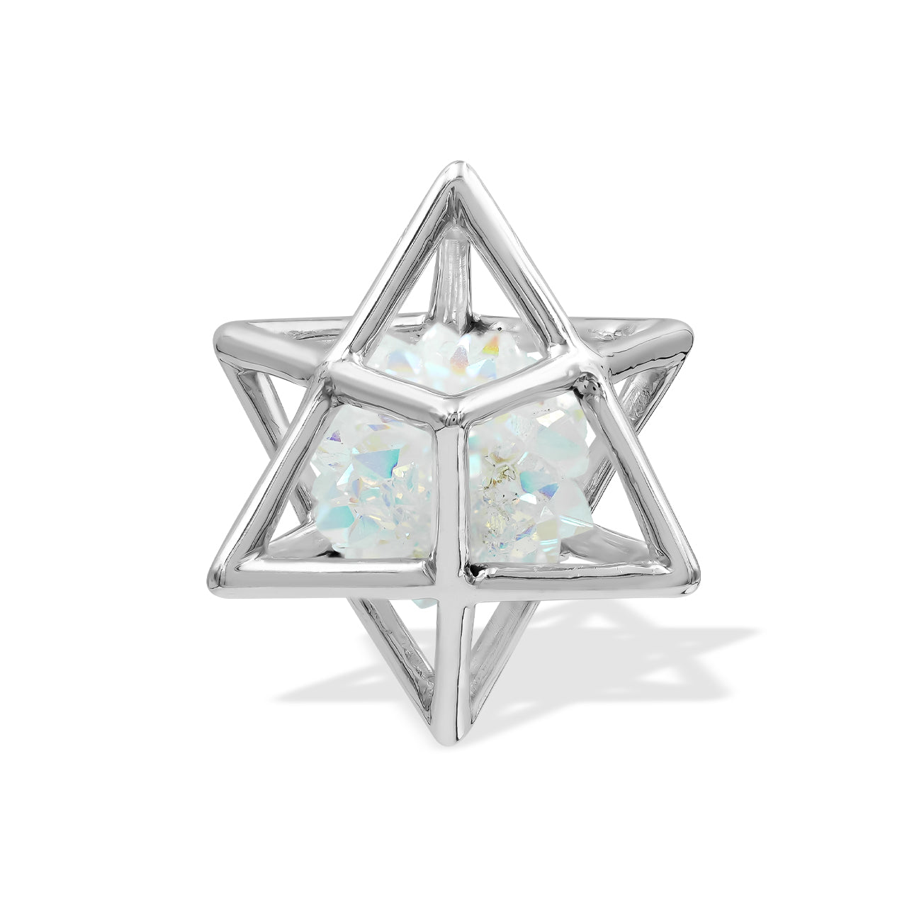 Merkabah Large Cage Crystal Gemstones Pendant in Sterling Silver