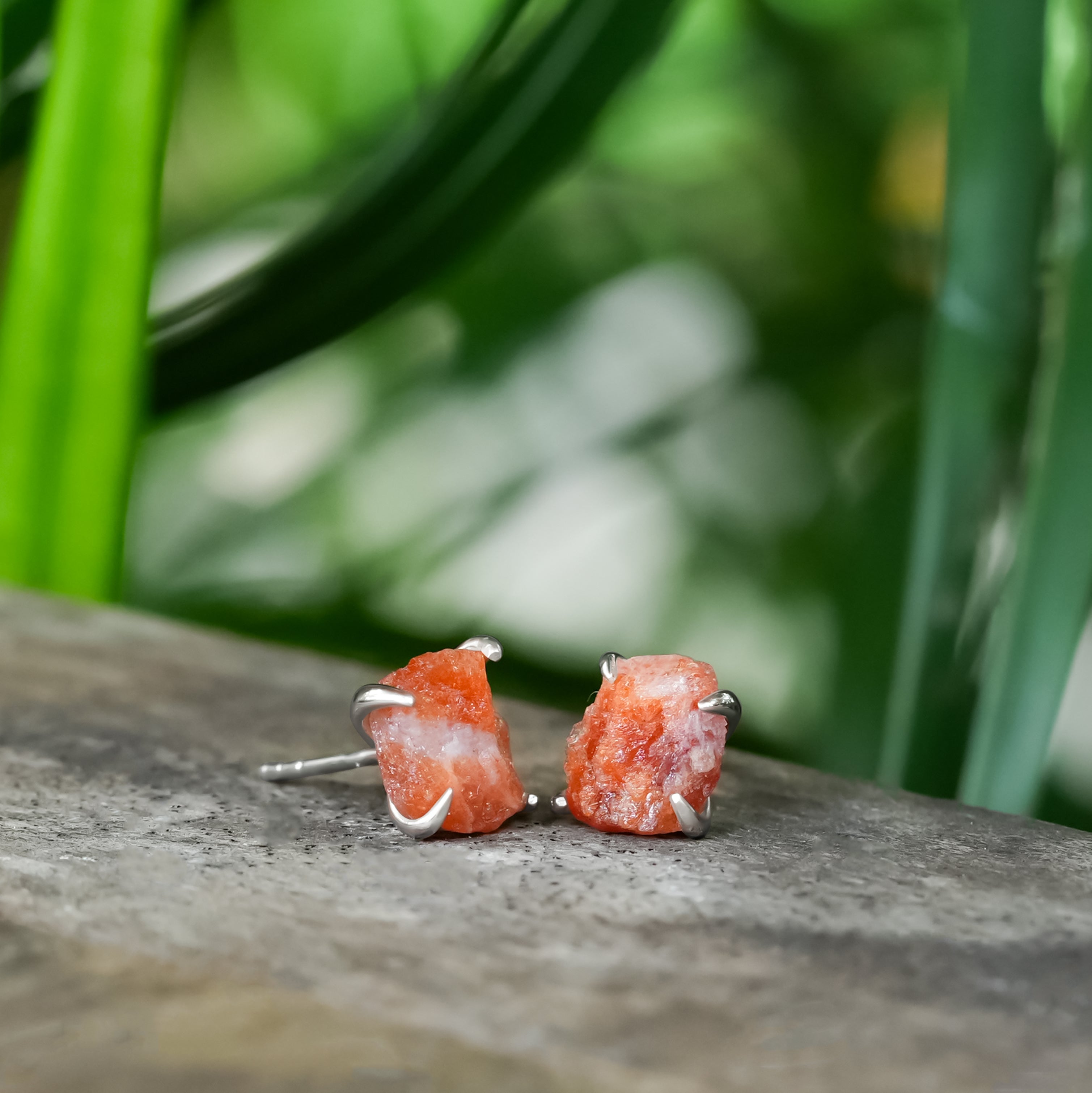 Boucles d'oreilles en argent sterling avec pierre de soleil brute Starborn