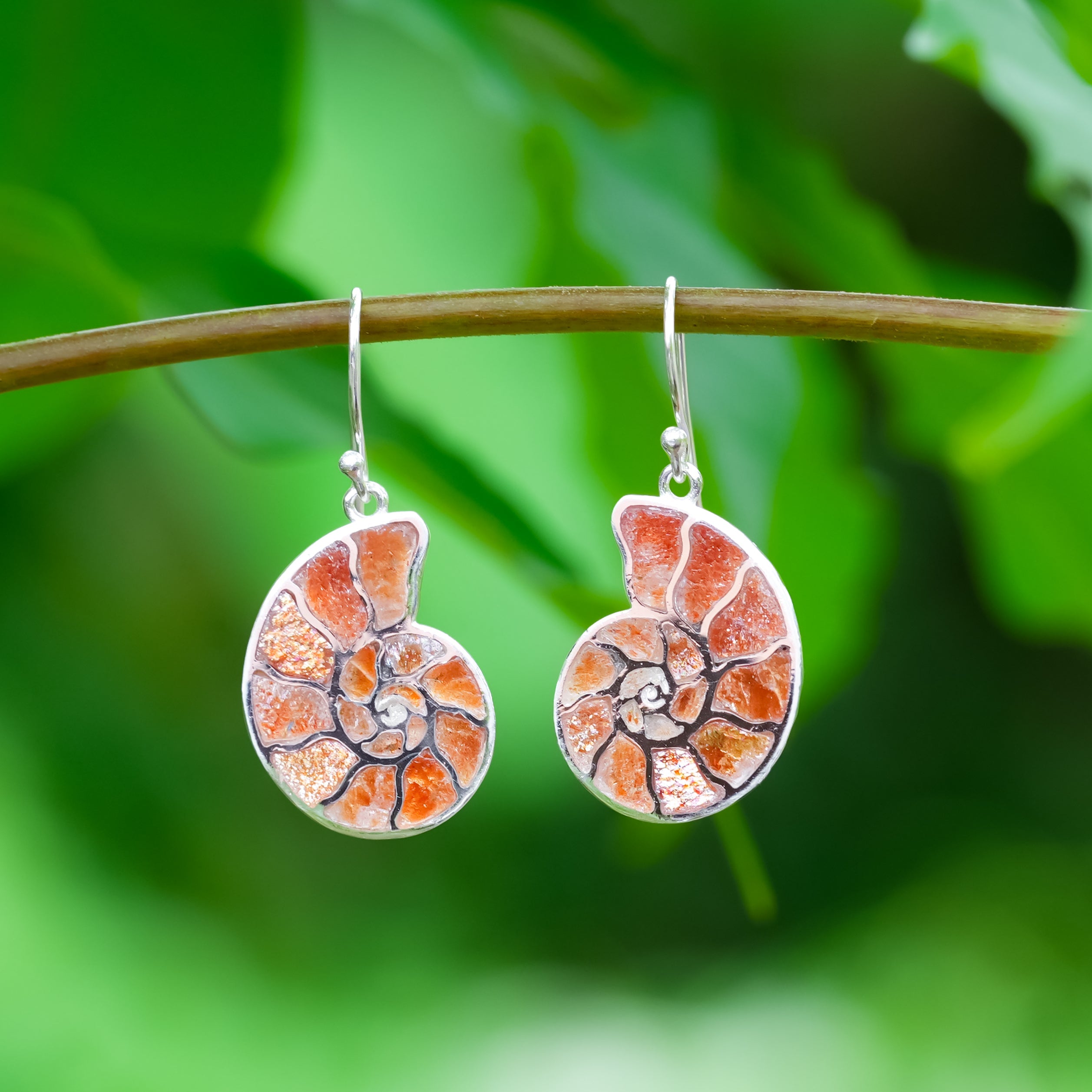 Starborn Nautilus Ammonite with Gemstones Inlay Earring in Sterling Silver - Small