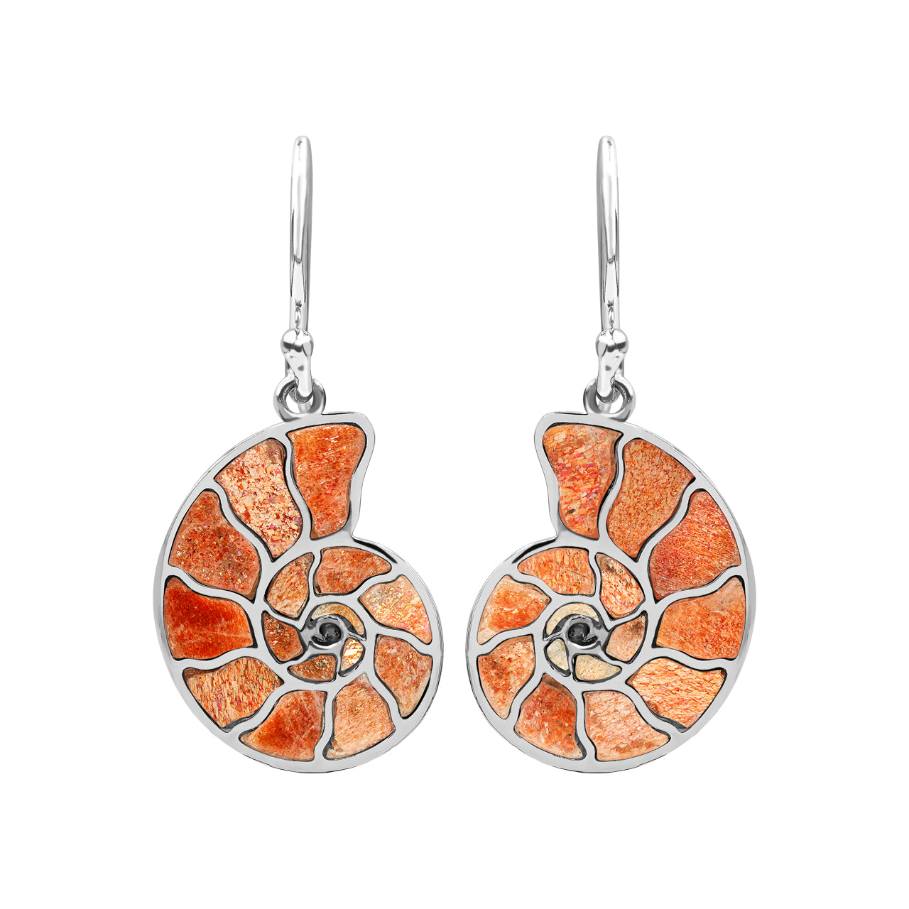Starborn Nautilus Ammonite with Gemstones Inlay Earring in Sterling Silver - Small