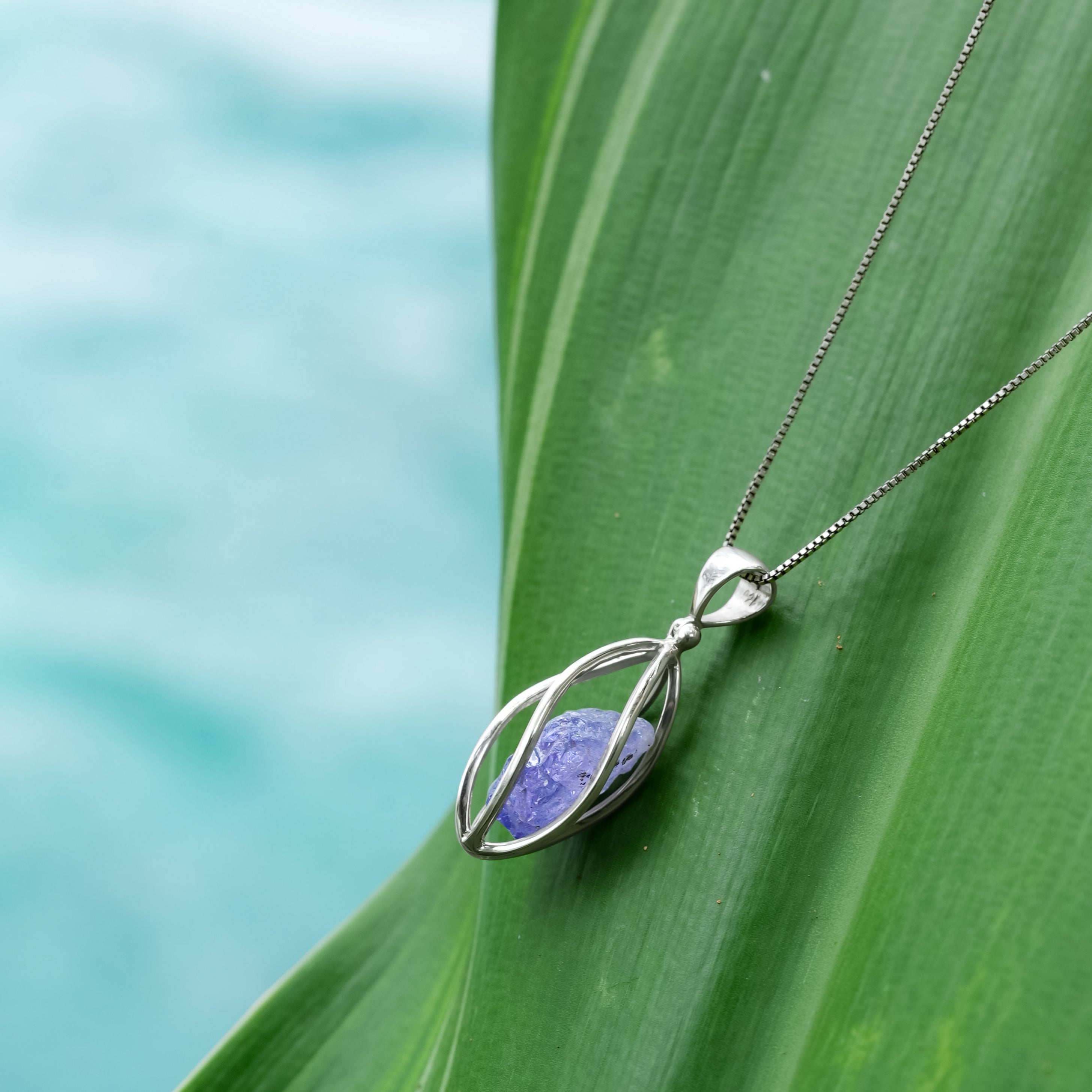 Starborn Tanzanite Sterling Silver Spiral Cage Pendant