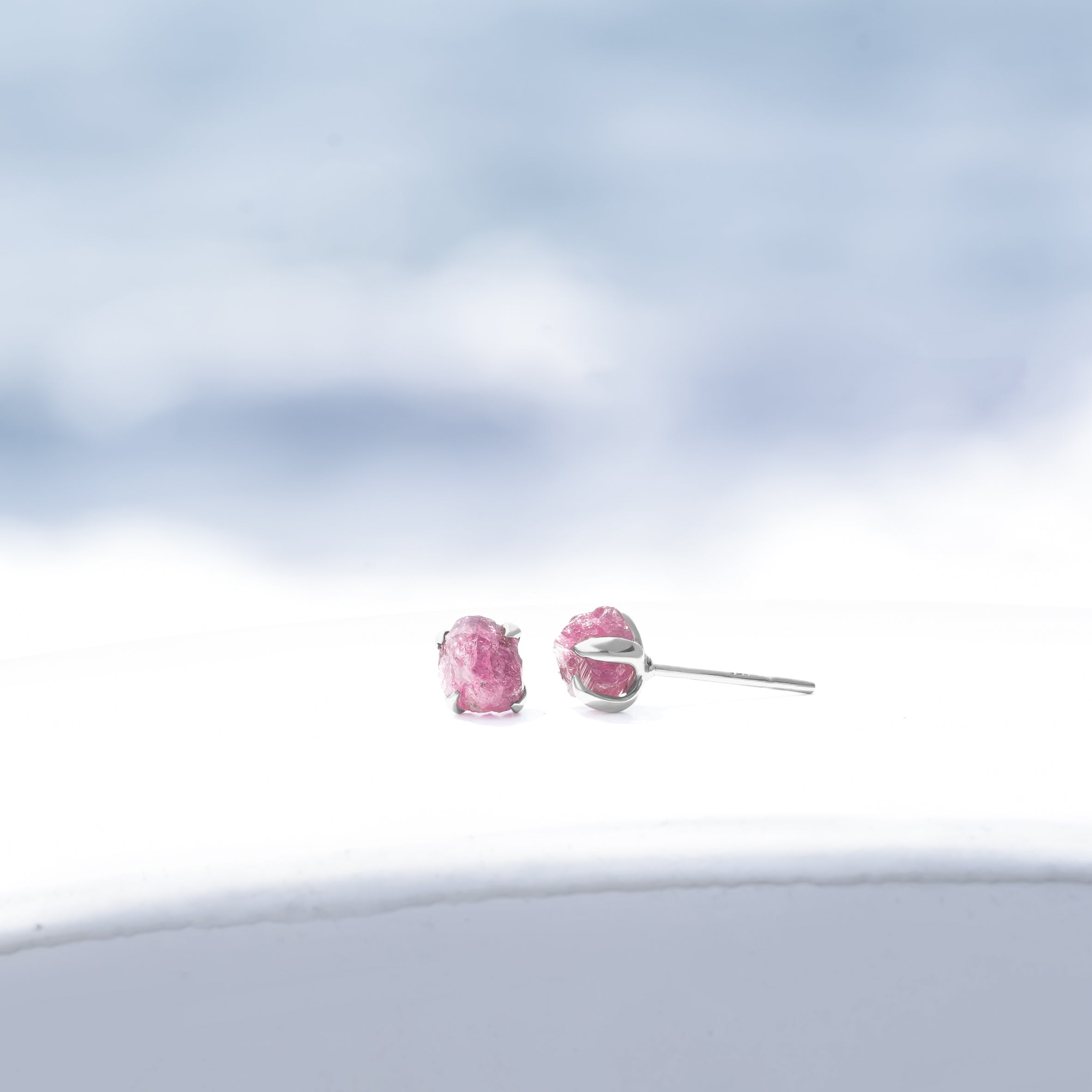 Starborn Pink Tourmaline Rough Prong Set Post Earrings in Sterling Silver