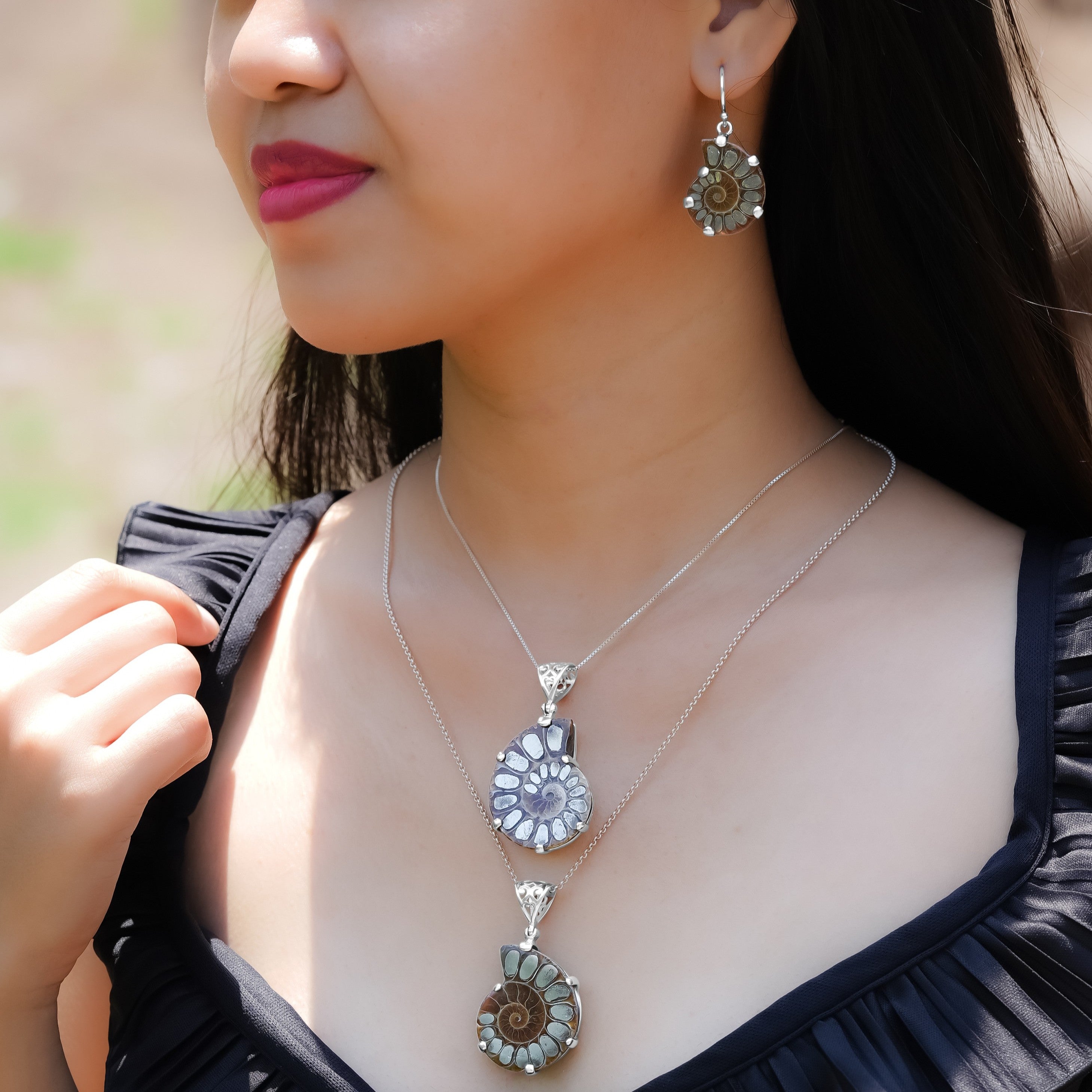 Starborn Pyrite Inlaid Ammonite Earrings in Sterling Silver