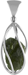 Starborn Natural Moldavite, Sterling Silver Cage Pendant