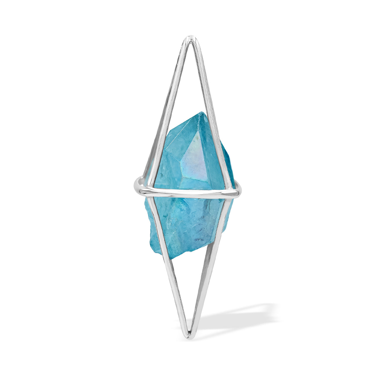 Aqua Aura Quartz Crystal Cage Pendant