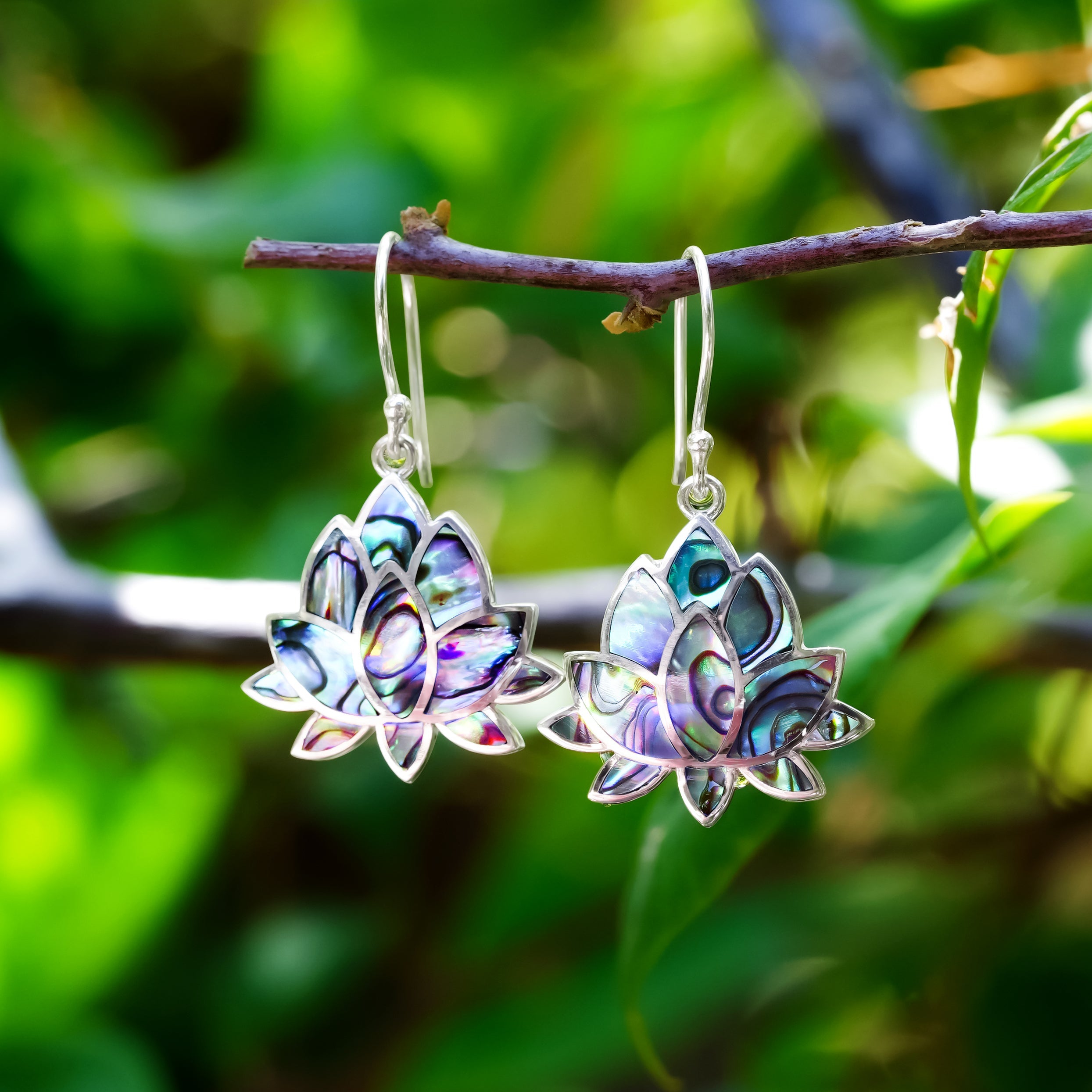 Starborn Gemstone Inlay Lotus Earring in Sterling Silver