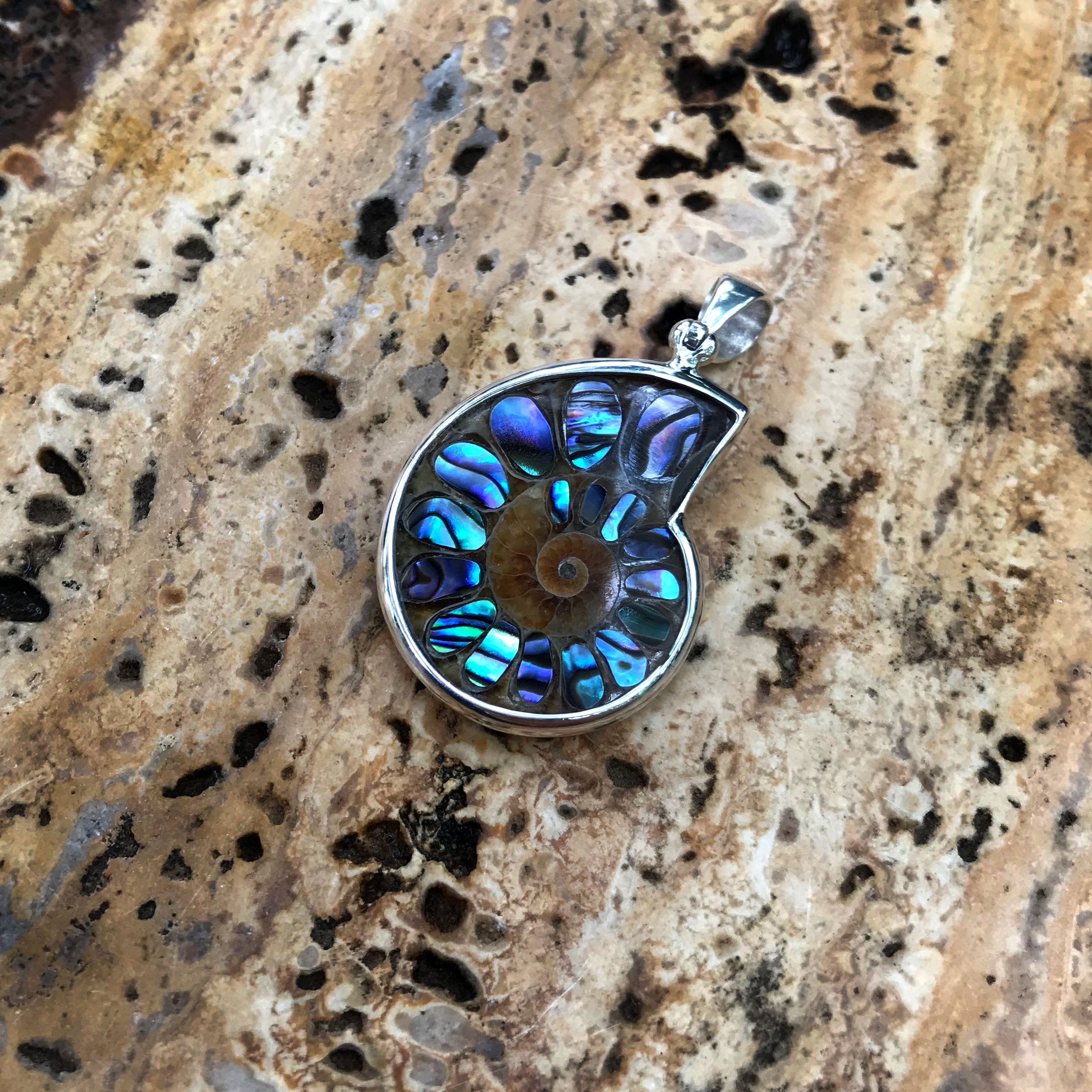 Starborn Ammonite with Abalone Shell Inlay - Small
