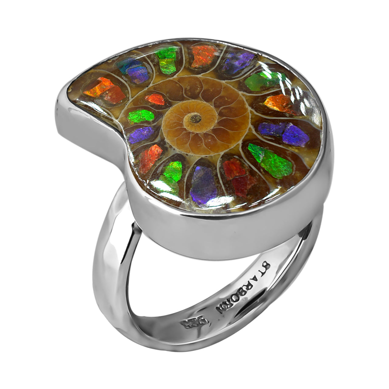 Ring Adjustable Ammonite with Ammolite Inlay