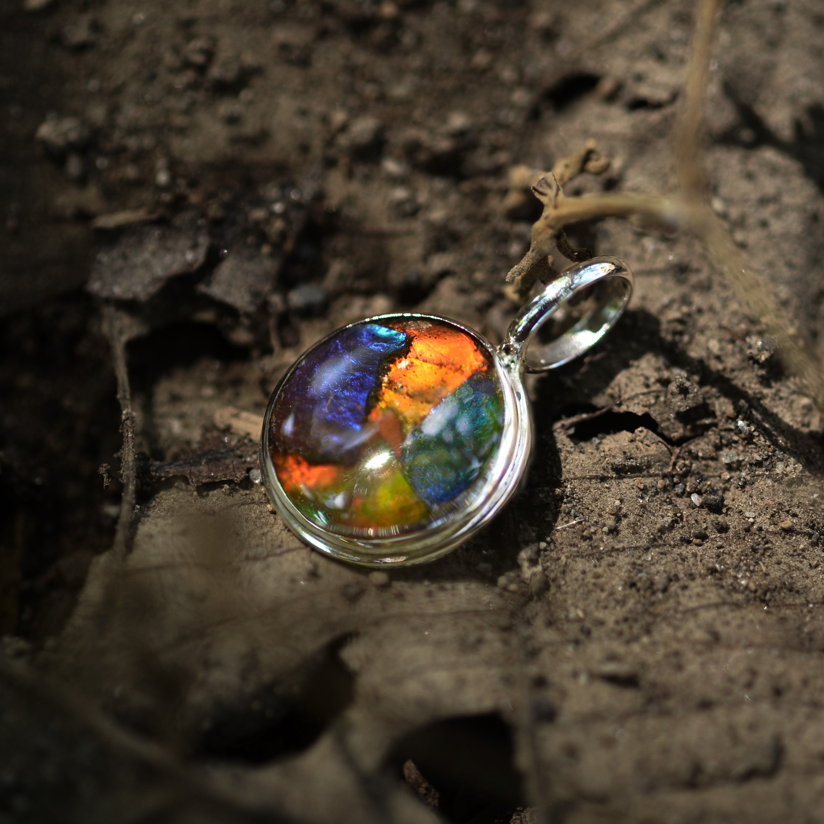 Starborn Round Ammolite Pendant in Sterling Silver