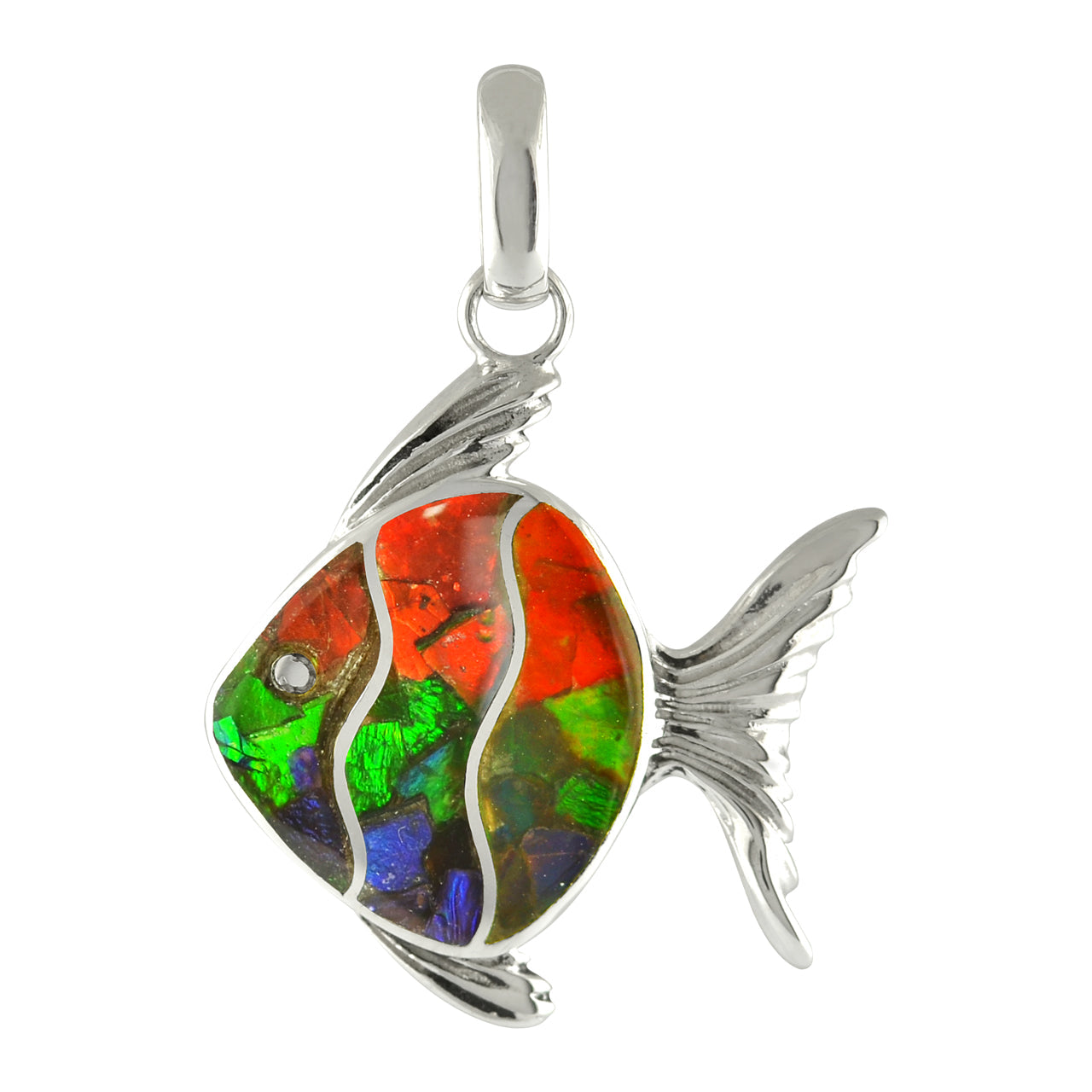 Starborn Delightful Gemstones Inlay Fish Pendant in Sterling Silver