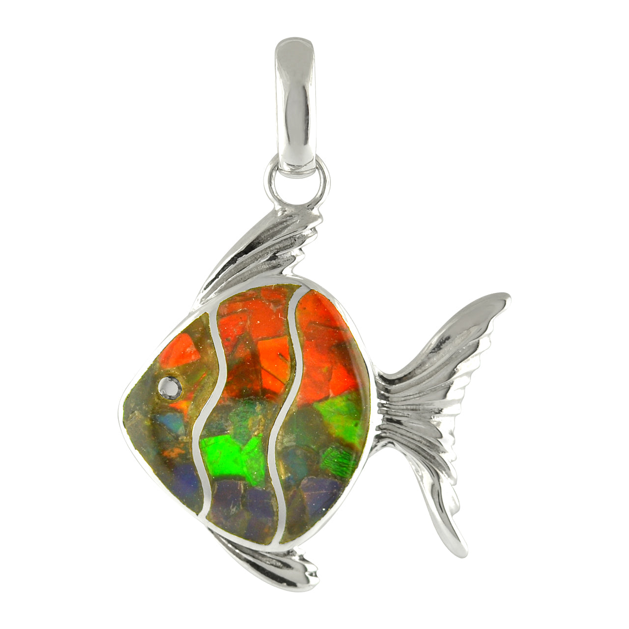 Starborn Delightful Gemstones Inlay Fish Pendant in Sterling Silver