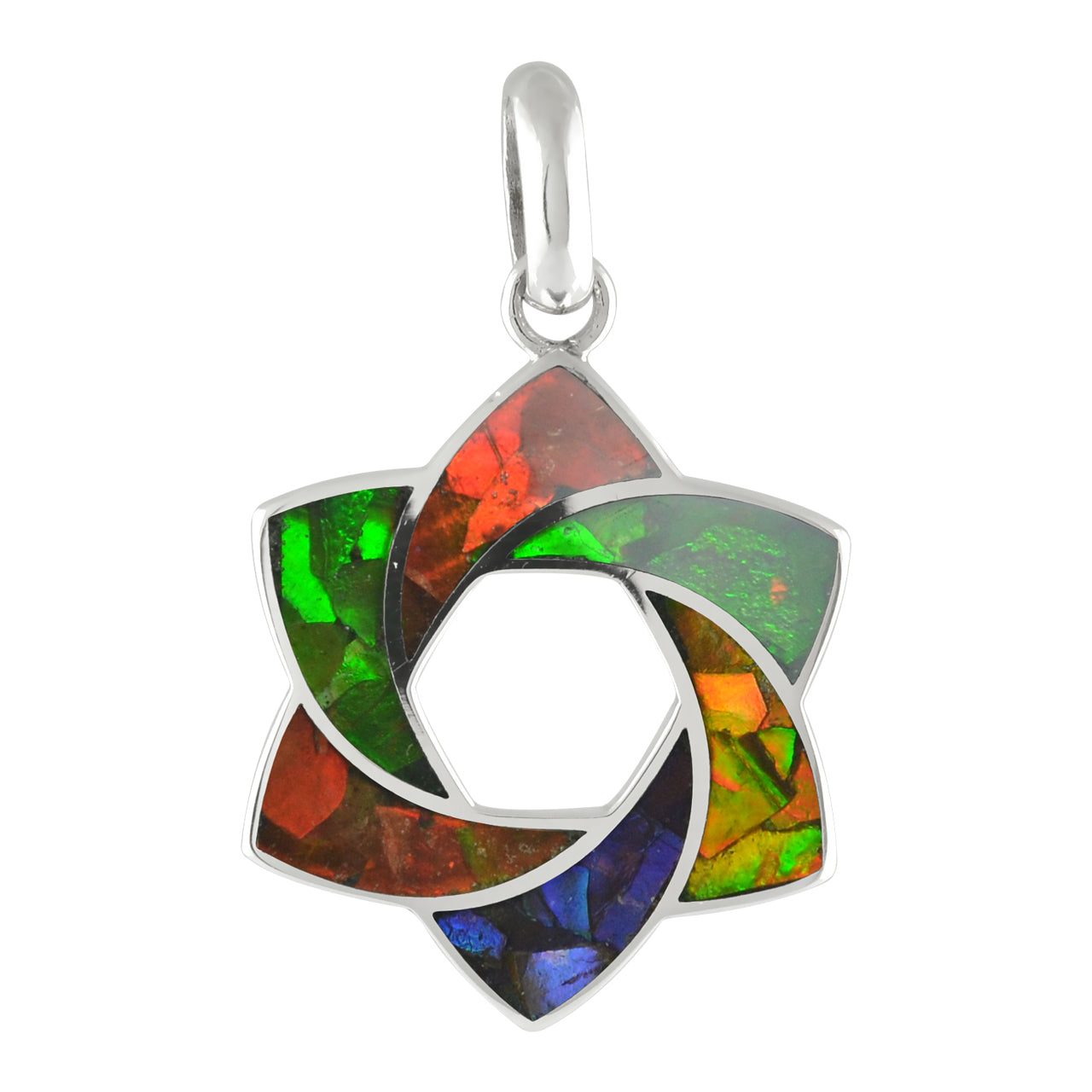 Starborn Ammolite in Sterling Silver 6-Point Knot Pendant
