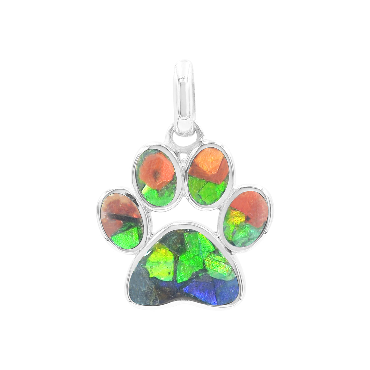 Starborn Gemstone Inlay Paw Print Pendant in Sterling Silver