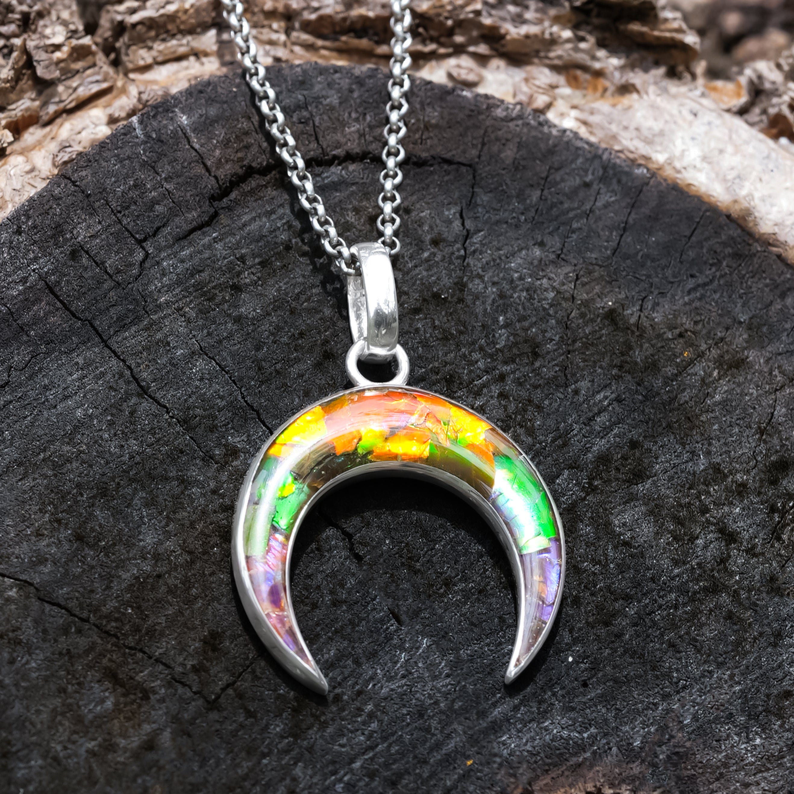 Starborn Ammolit Halbmond-Anhänger aus Sterlingsilber 