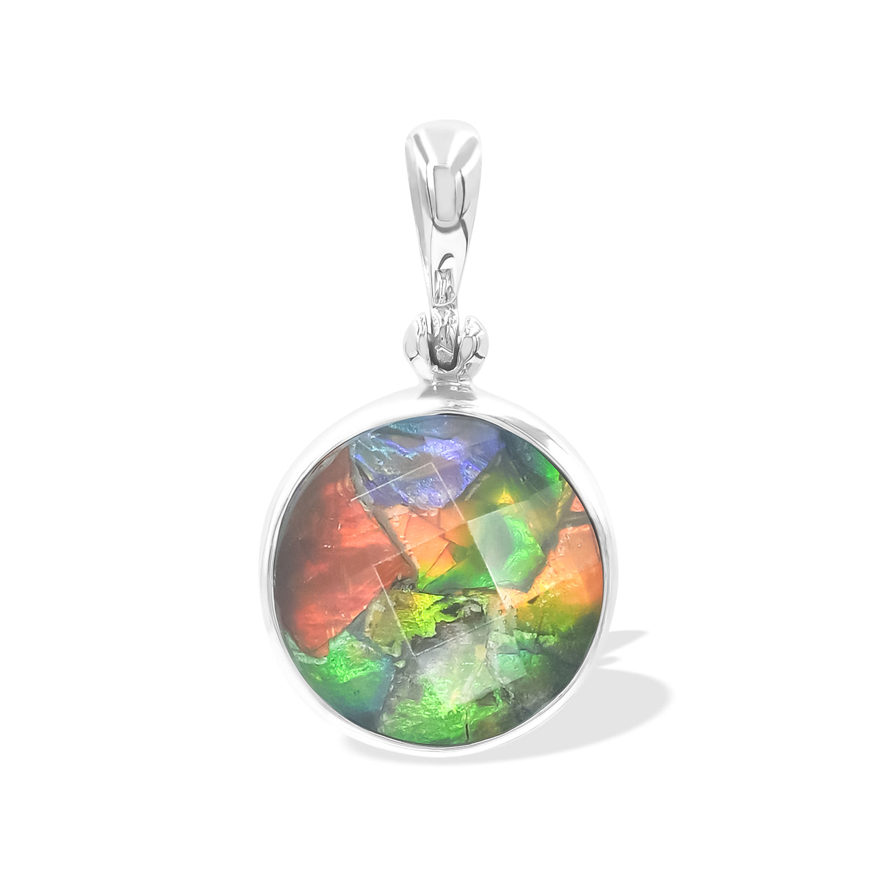 Starborn  Ammolite Faceted Doublet Sterling Silver Round Pendant