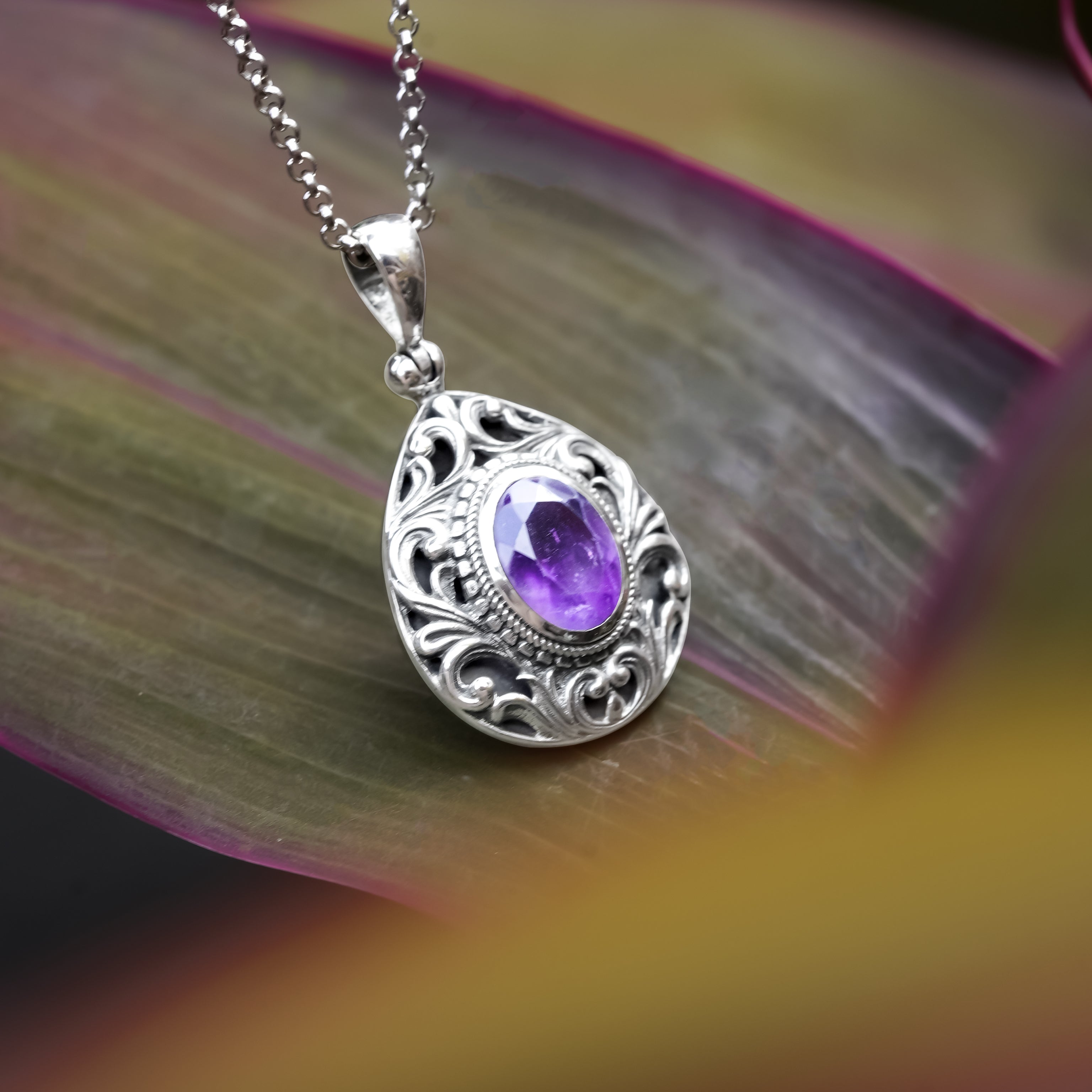 Starborn Faceted Elegant Scroll Gemstone Pendant in Sterling Silver