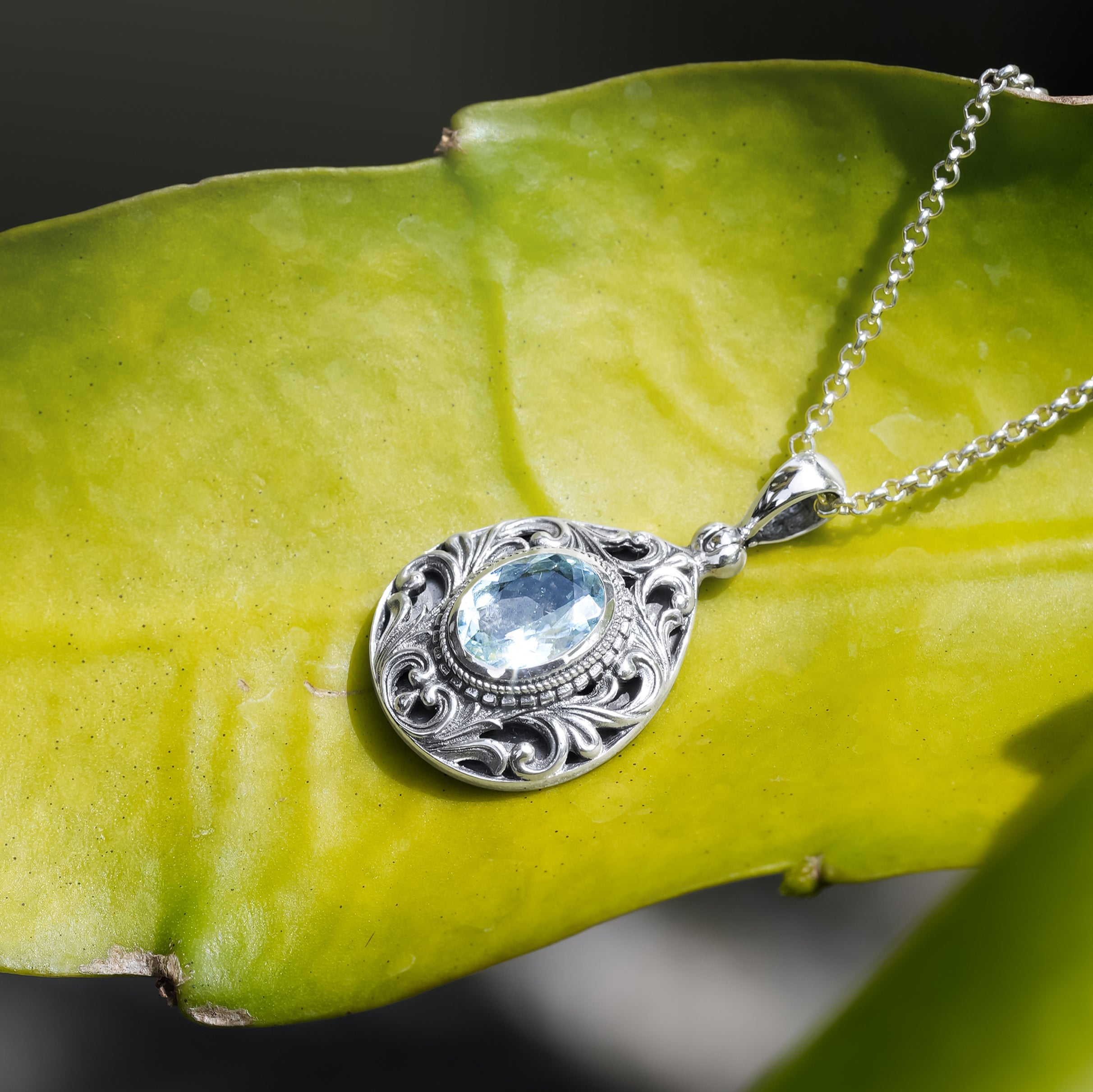 Starborn Faceted Elegant Scroll Gemstone Pendant in Sterling Silver