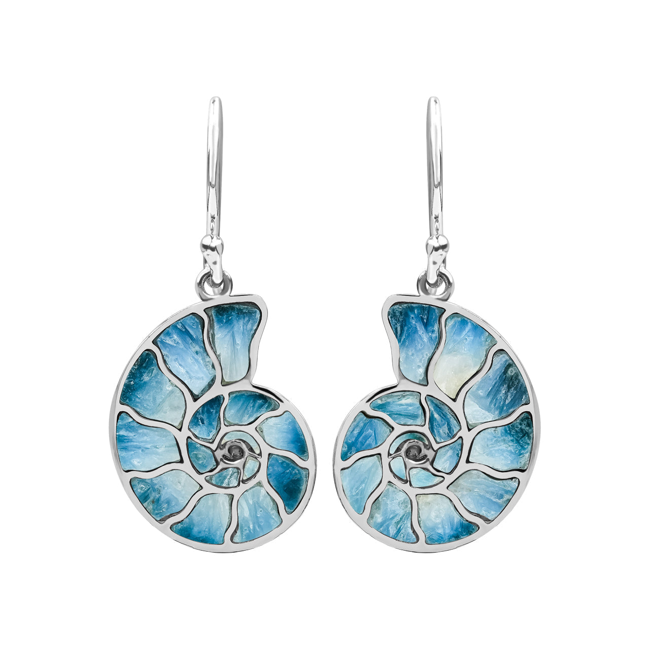 Starborn Nautilus Ammonite with Gemstones Inlay Earring in Sterling Silver - Small