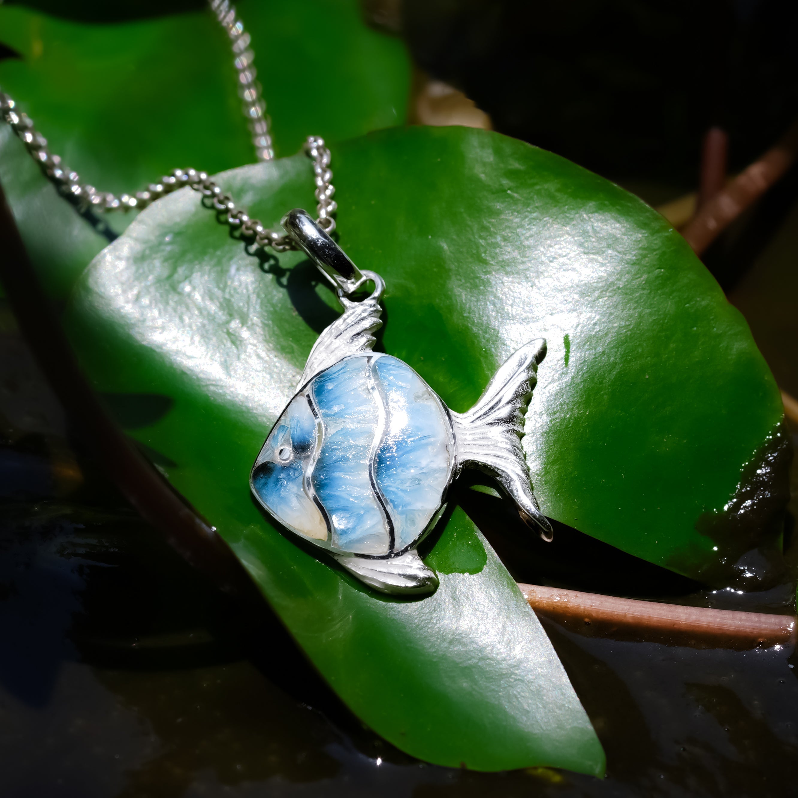Starborn Delightful Gemstones Inlay Fish Pendant in Sterling Silver