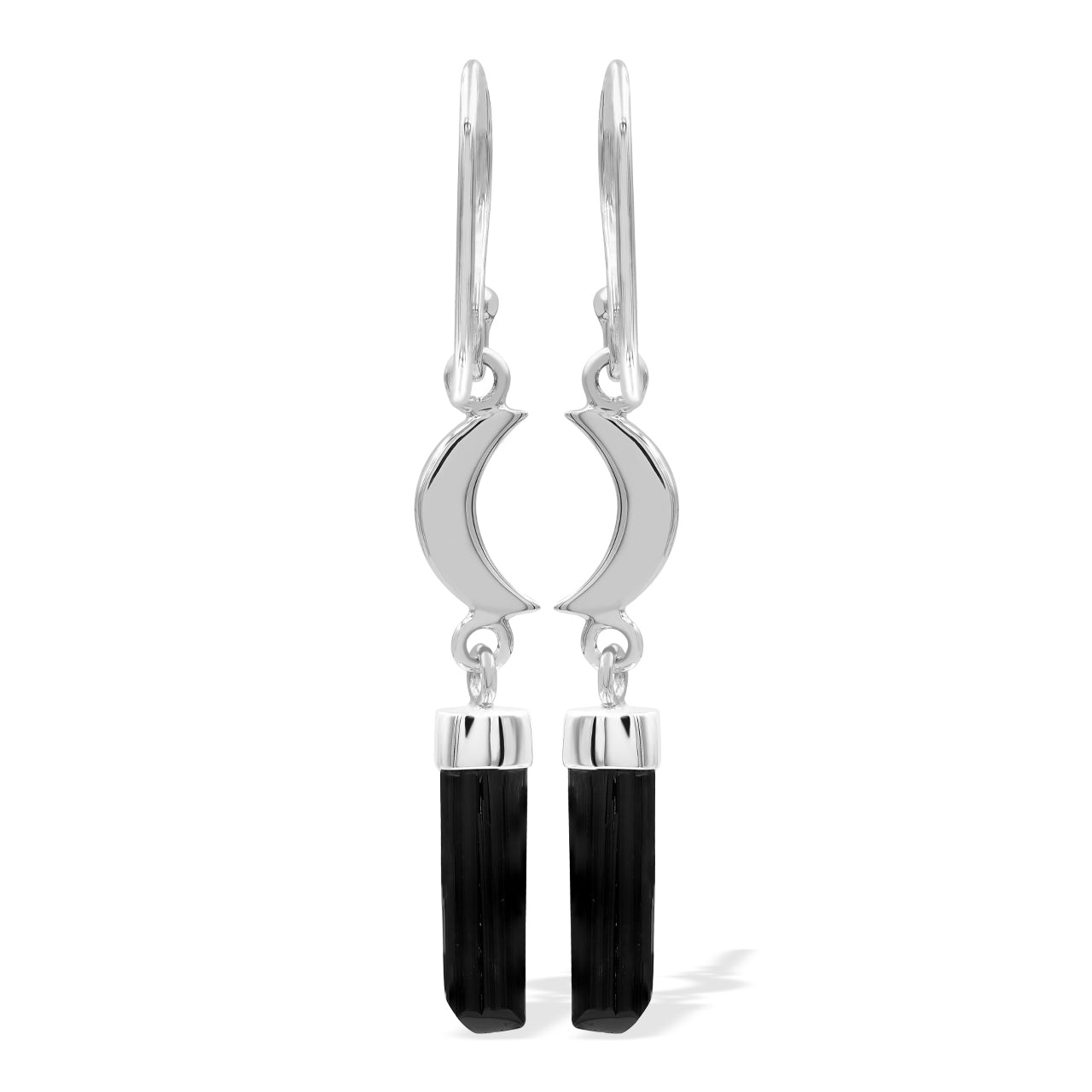 Black Tourmaline Crystal and Crescent Moon style Earrings