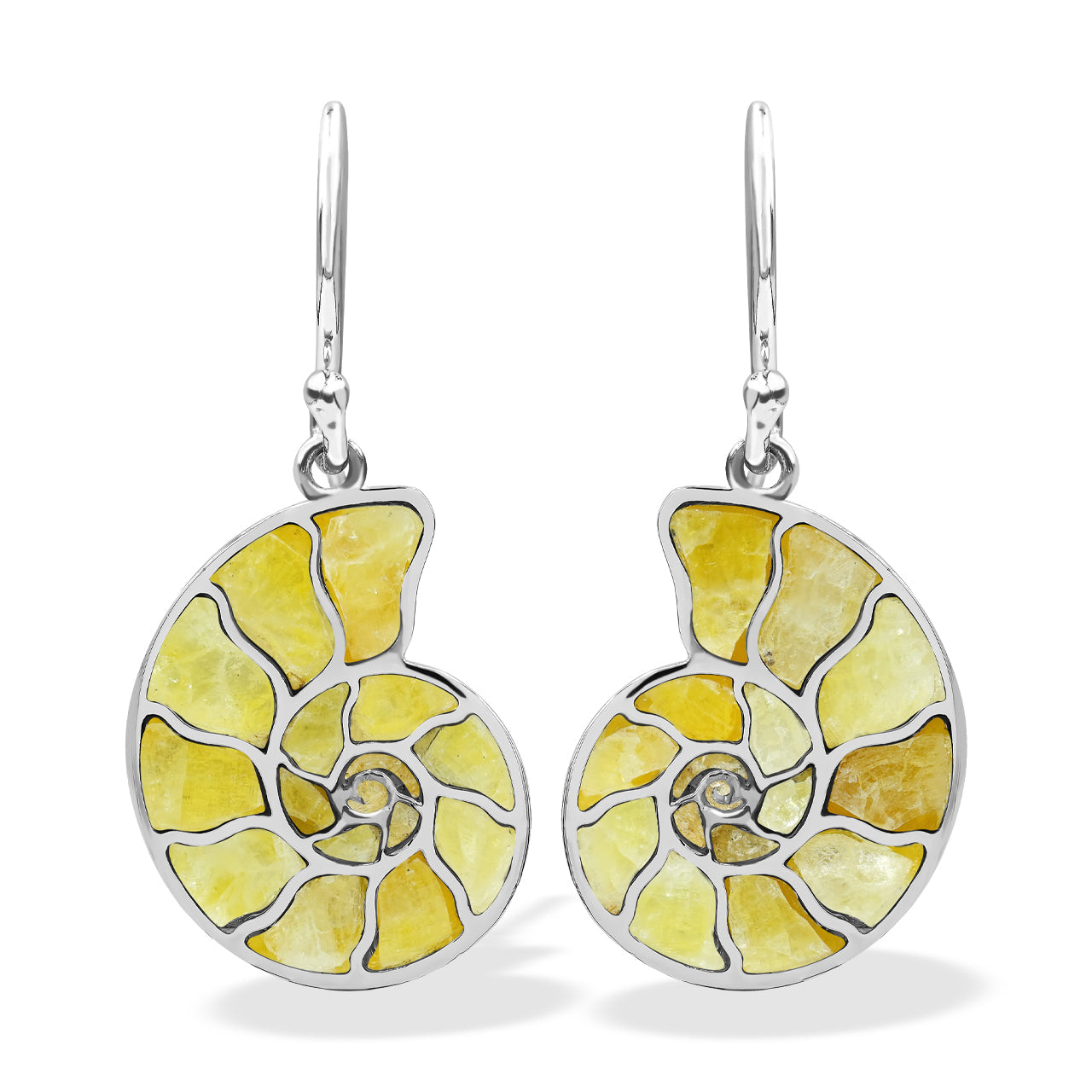 Starborn Nautilus Ammonite with Gemstones Inlay Earring in Sterling Silver - Small