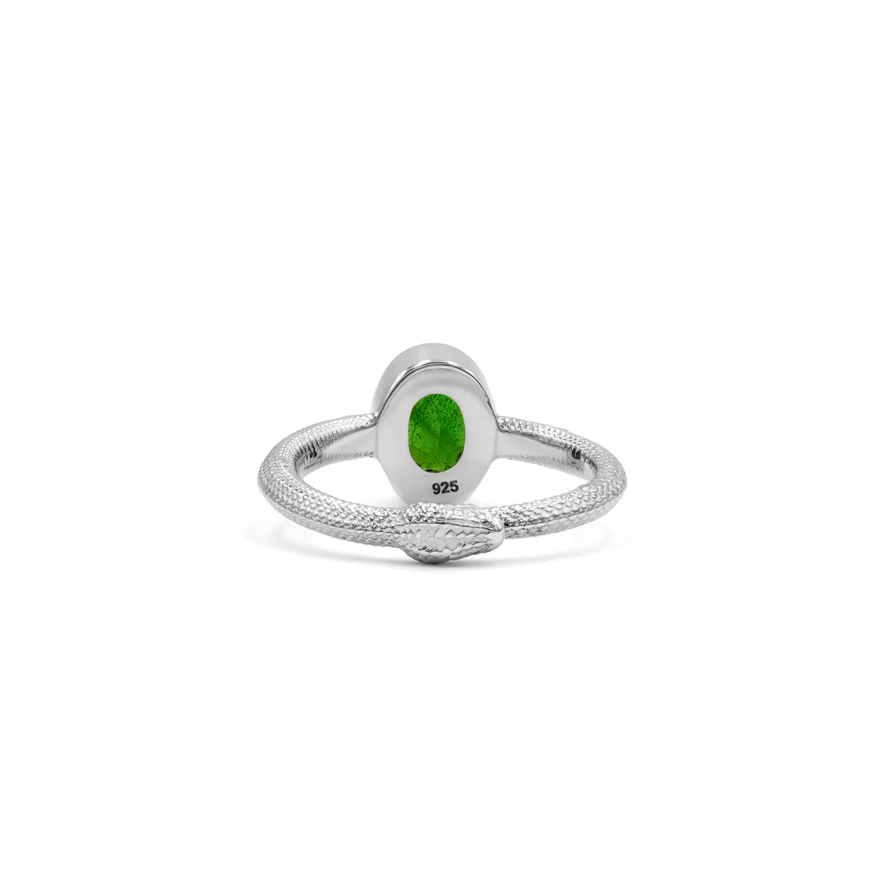 Starborn Chrome Diopside Ouroboros Faceted Oval Ring in Fine Sterling Silver