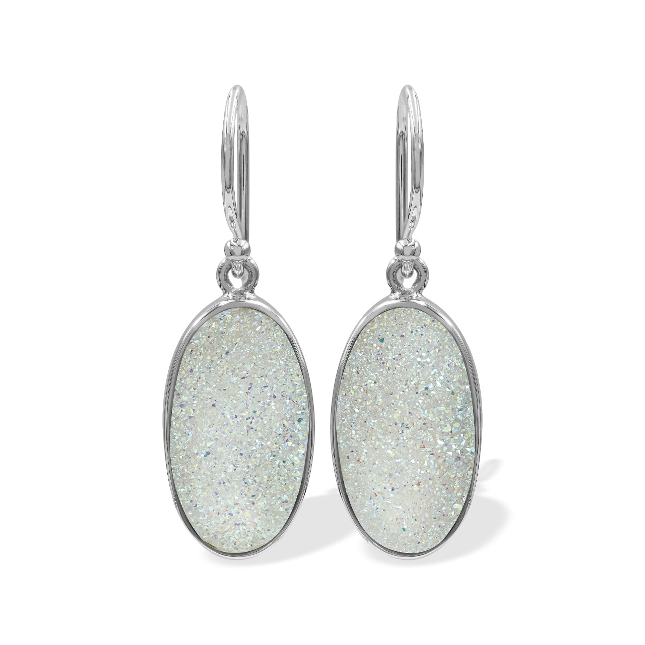 Quartz Drusy Earrings Oval Shaped