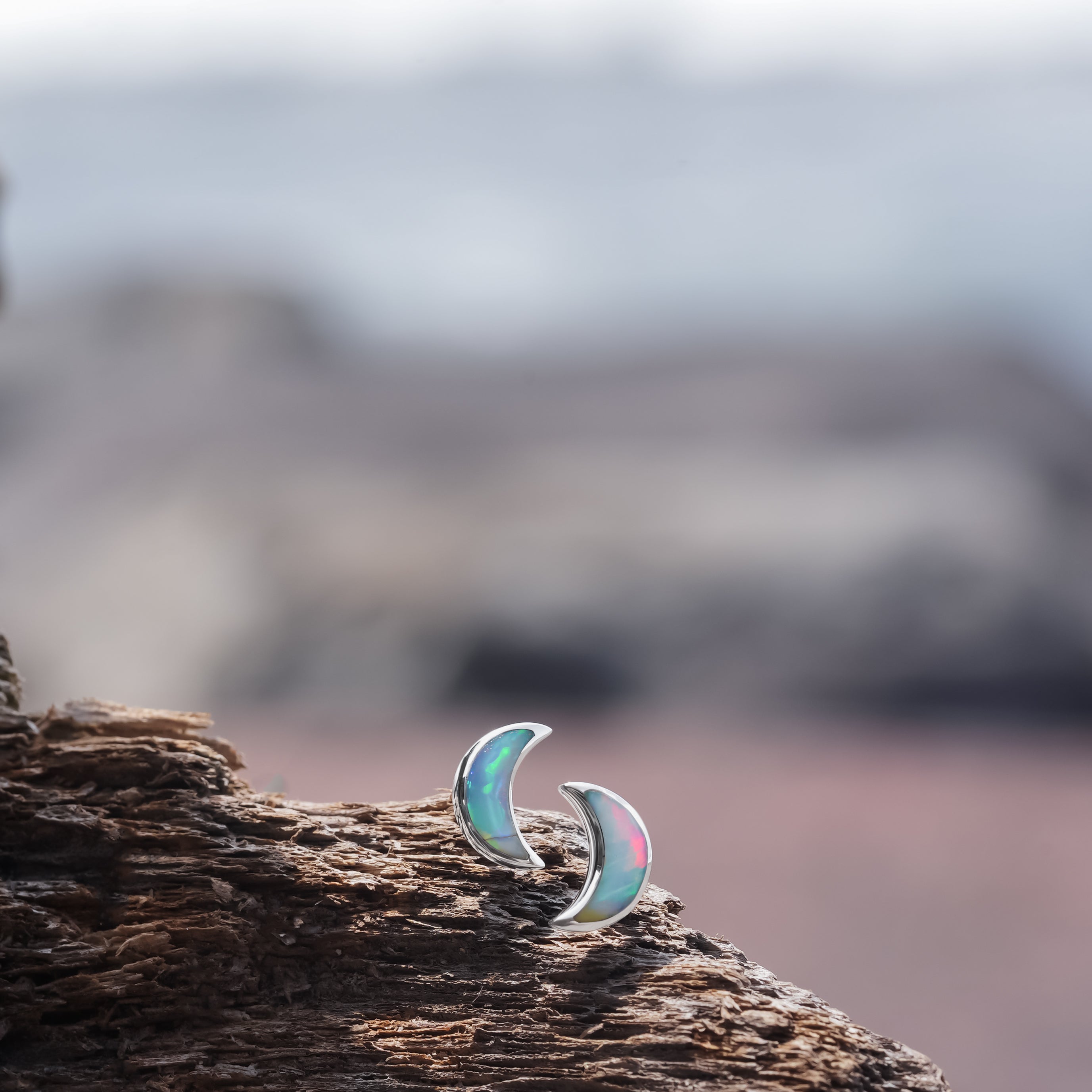 Starborn Crescent Moon Post Style Earrings in Sterling Silver
