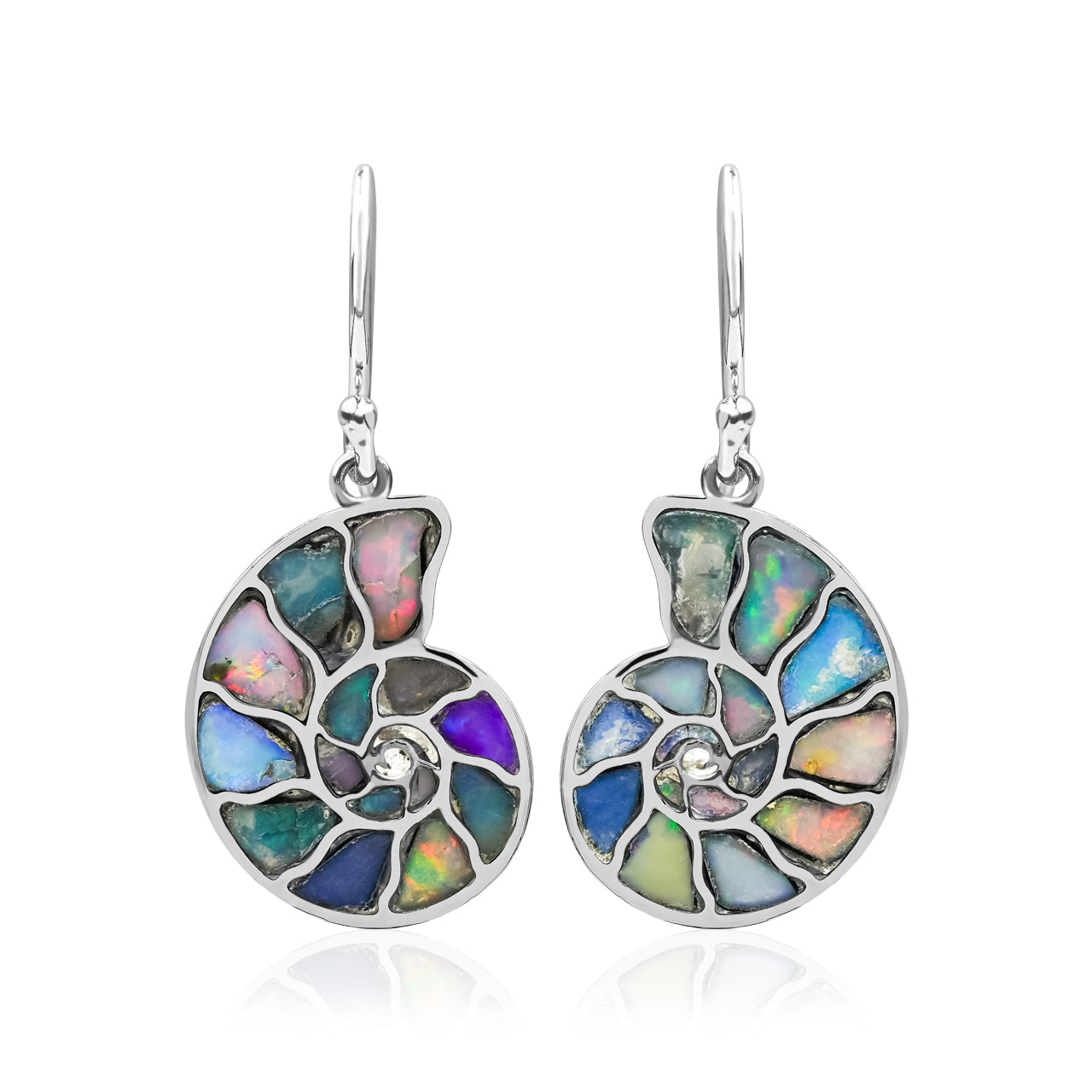 Starborn Nautilus Ammonite with Gemstones Inlay Earring in Sterling Silver - Small