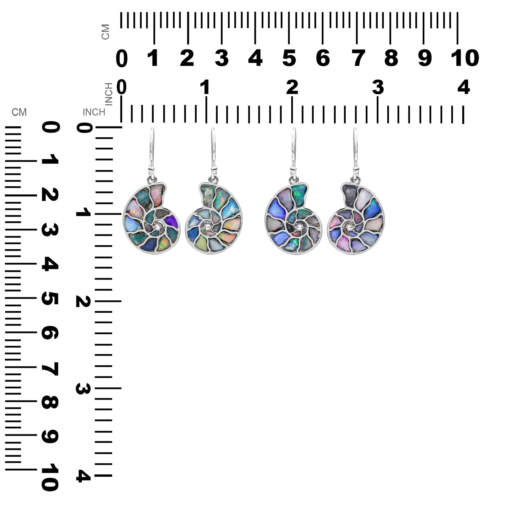 Starborn Nautilus Ammonite with Gemstones Inlay Earring in Sterling Silver - Small
