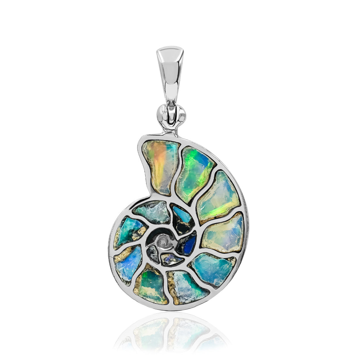 Starborn Gemstones Inlay Nautilus Ammonite Pendant in Sterling Silver