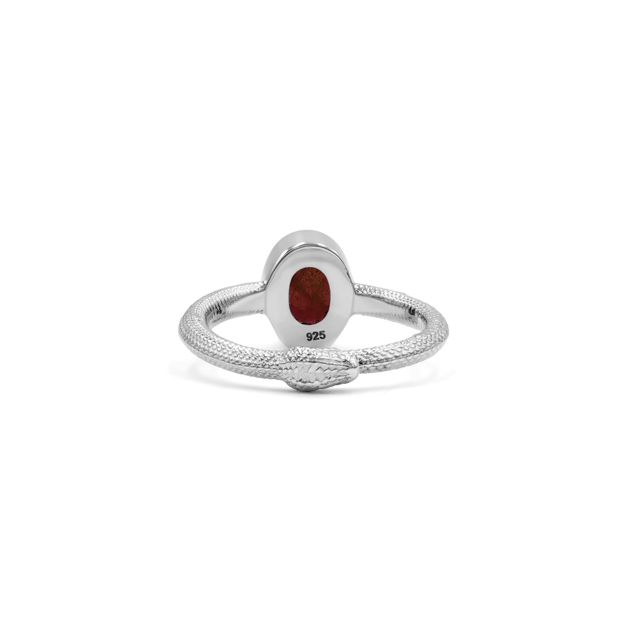 Starborn Garnet Ouroboros Faceted Oval Ring in Fine Sterling Silver