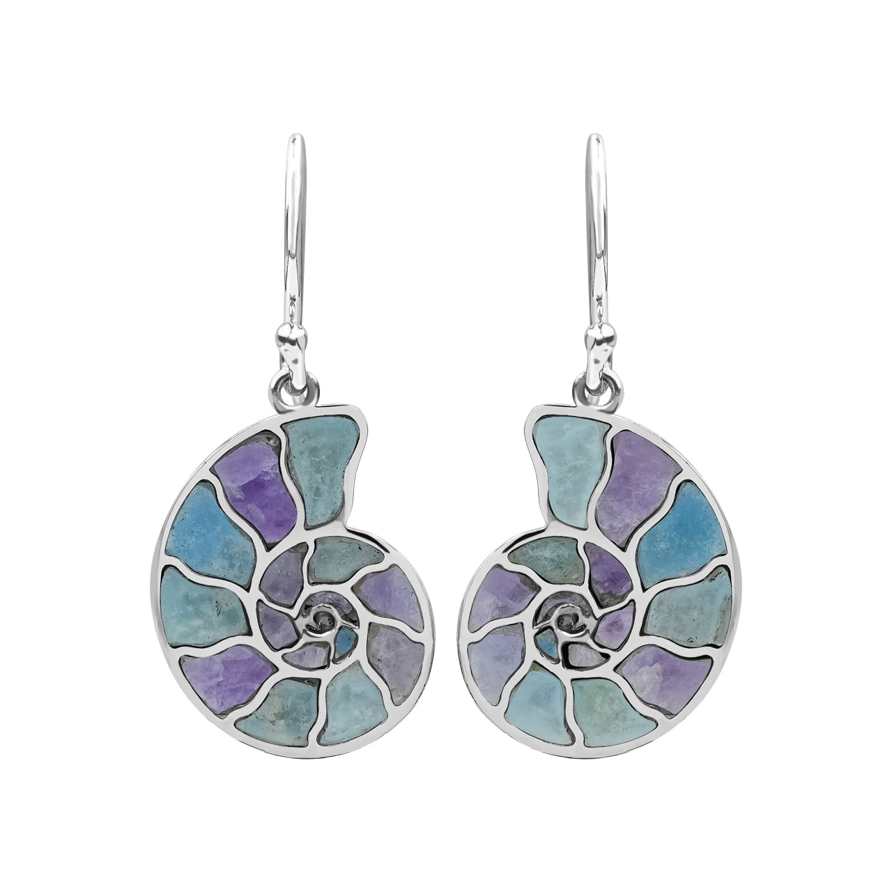 Starborn Nautilus Ammonite with Gemstones Inlay Earring in Sterling Silver - Small