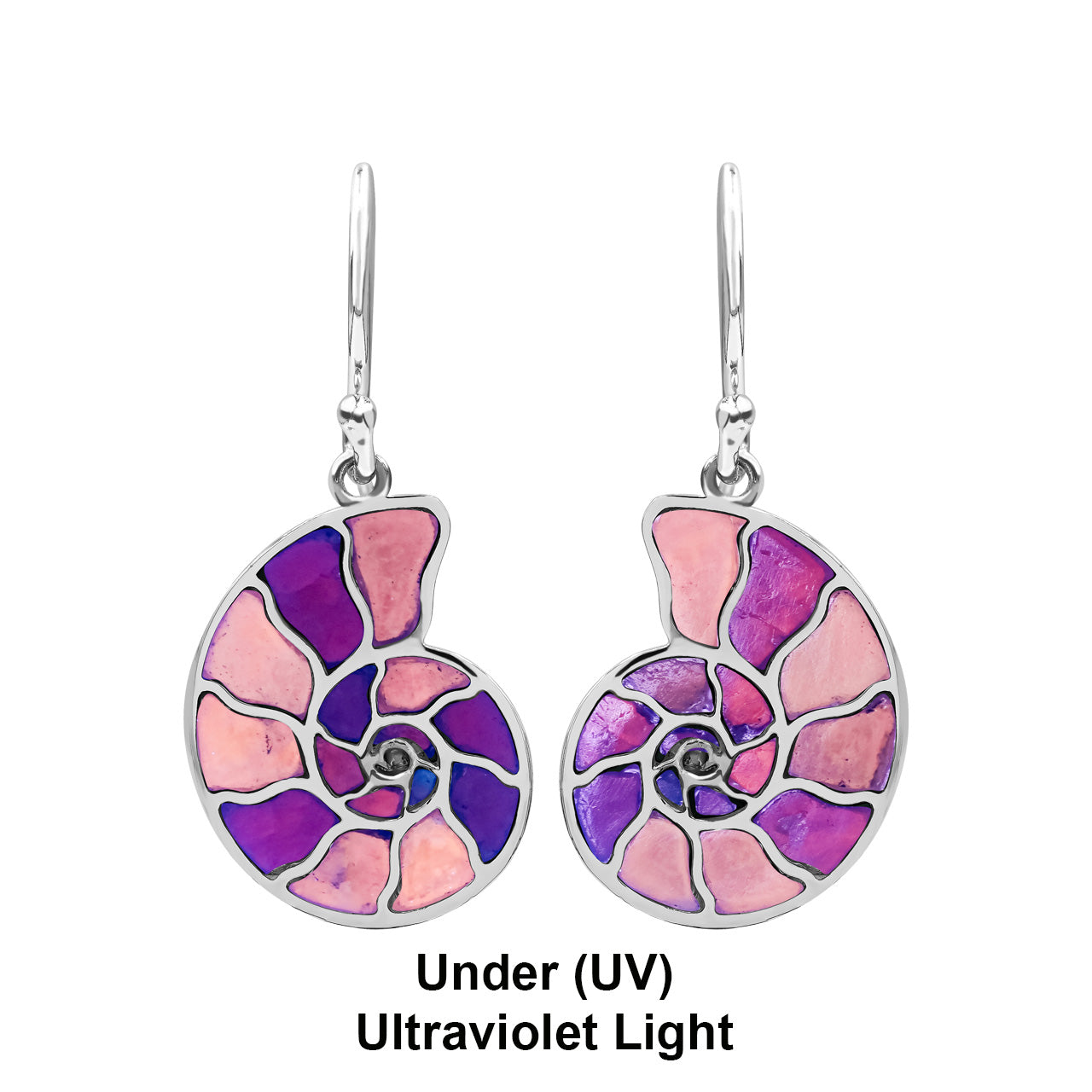 Starborn Nautilus Ammonite with Gemstones Inlay Earring in Sterling Silver - Small