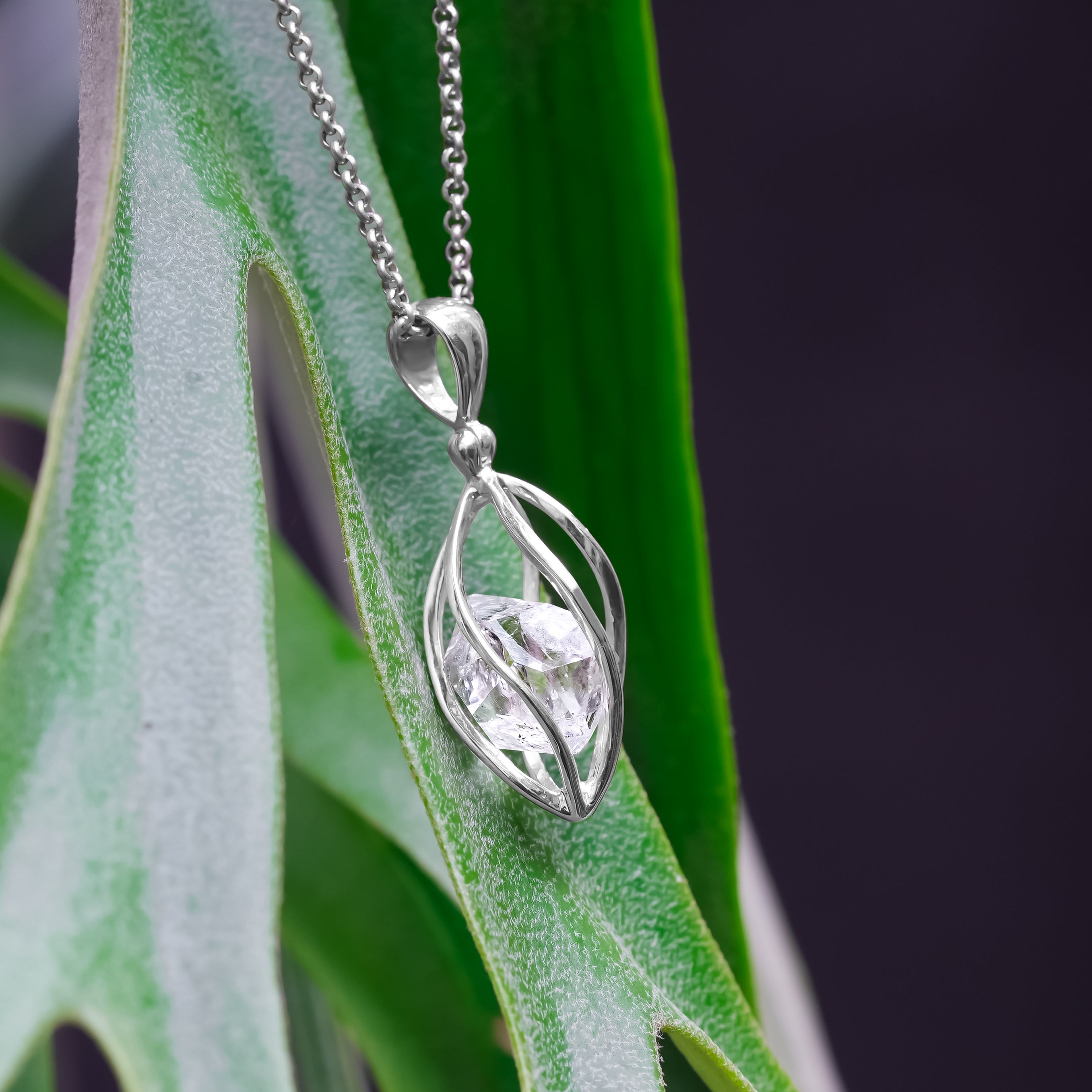 Starborn Herkimer Diamant Quarz Kristall Tropfen Käfig Ohrringe in Sterling Silber 