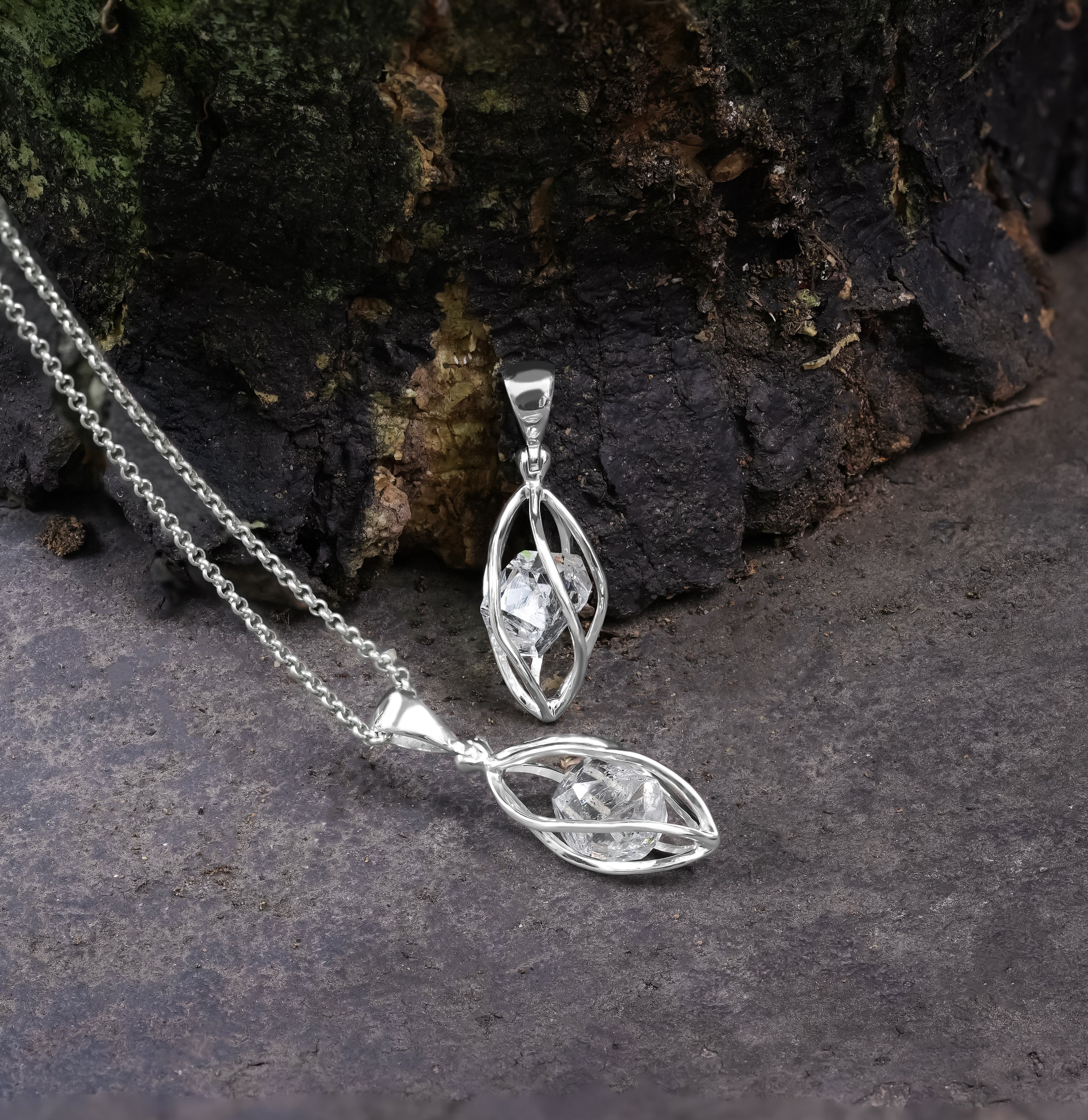 Starborn Herkimer Diamant Quarz Kristall Tropfen Käfig Ohrringe in Sterling Silber 