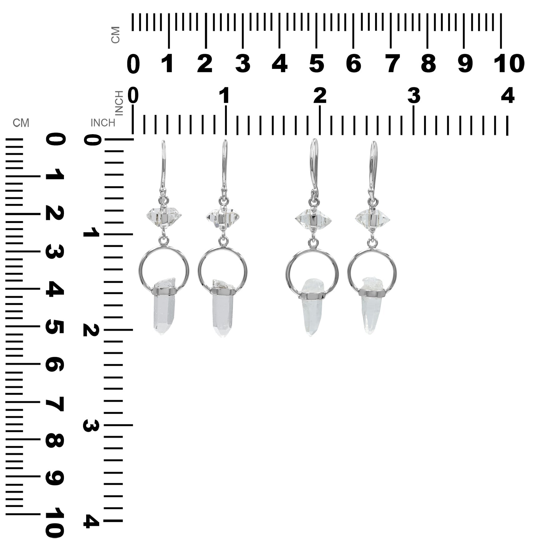 Starborn Herkimer Diamond &amp; Quartz Crystal Dangle Earrings with Round Wire Detail in Sterling Silver