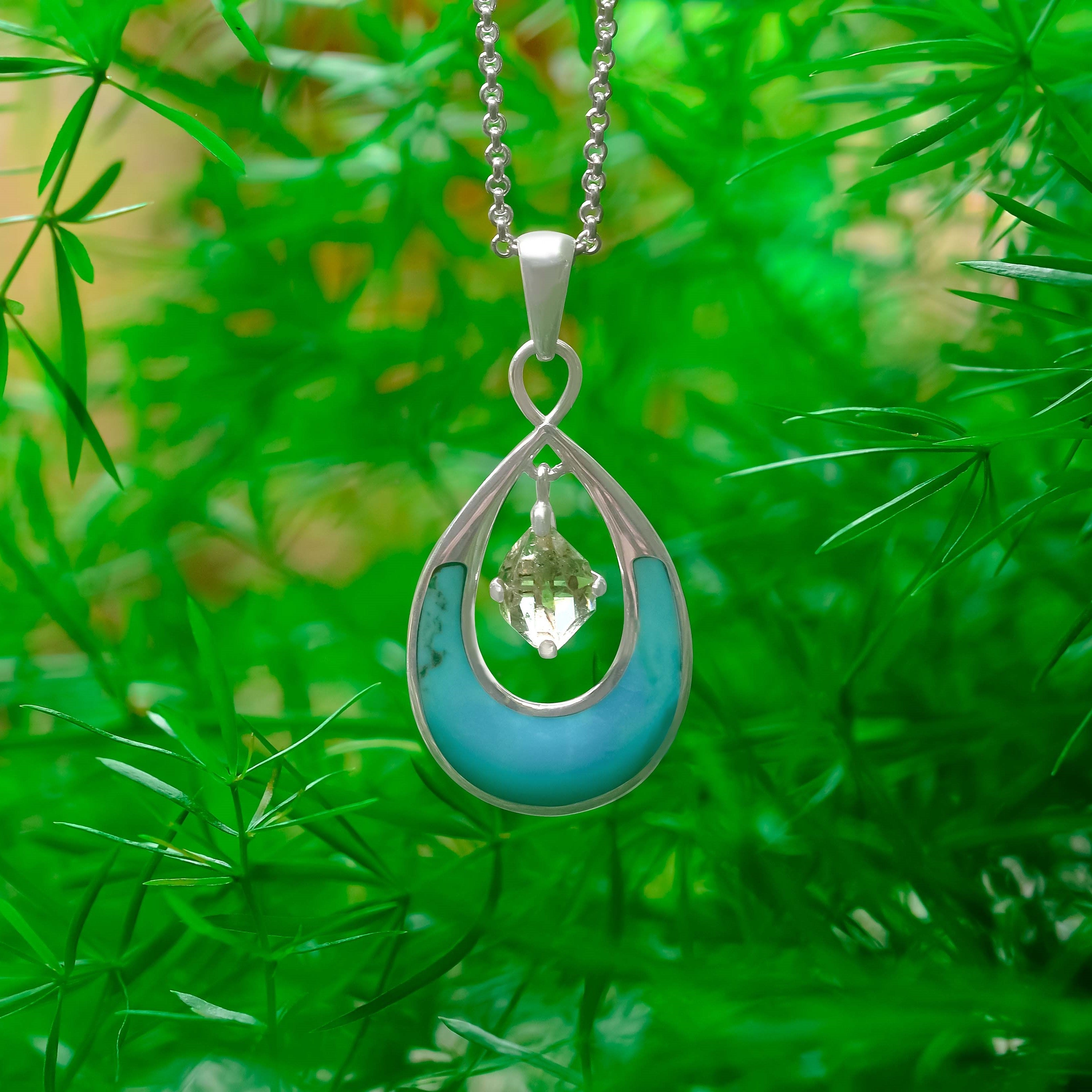 Starborn Gemstone and Herkimer Diamond Pendant in Sterling Silver