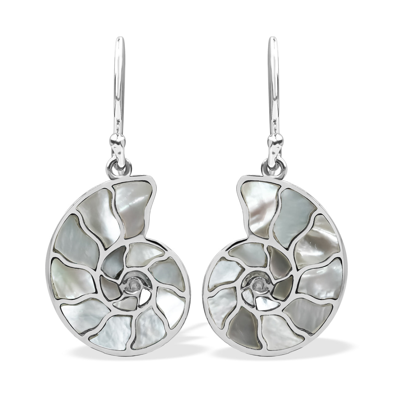 Starborn Nautilus Ammonite with Gemstones Inlay Earring in Sterling Silver - Small